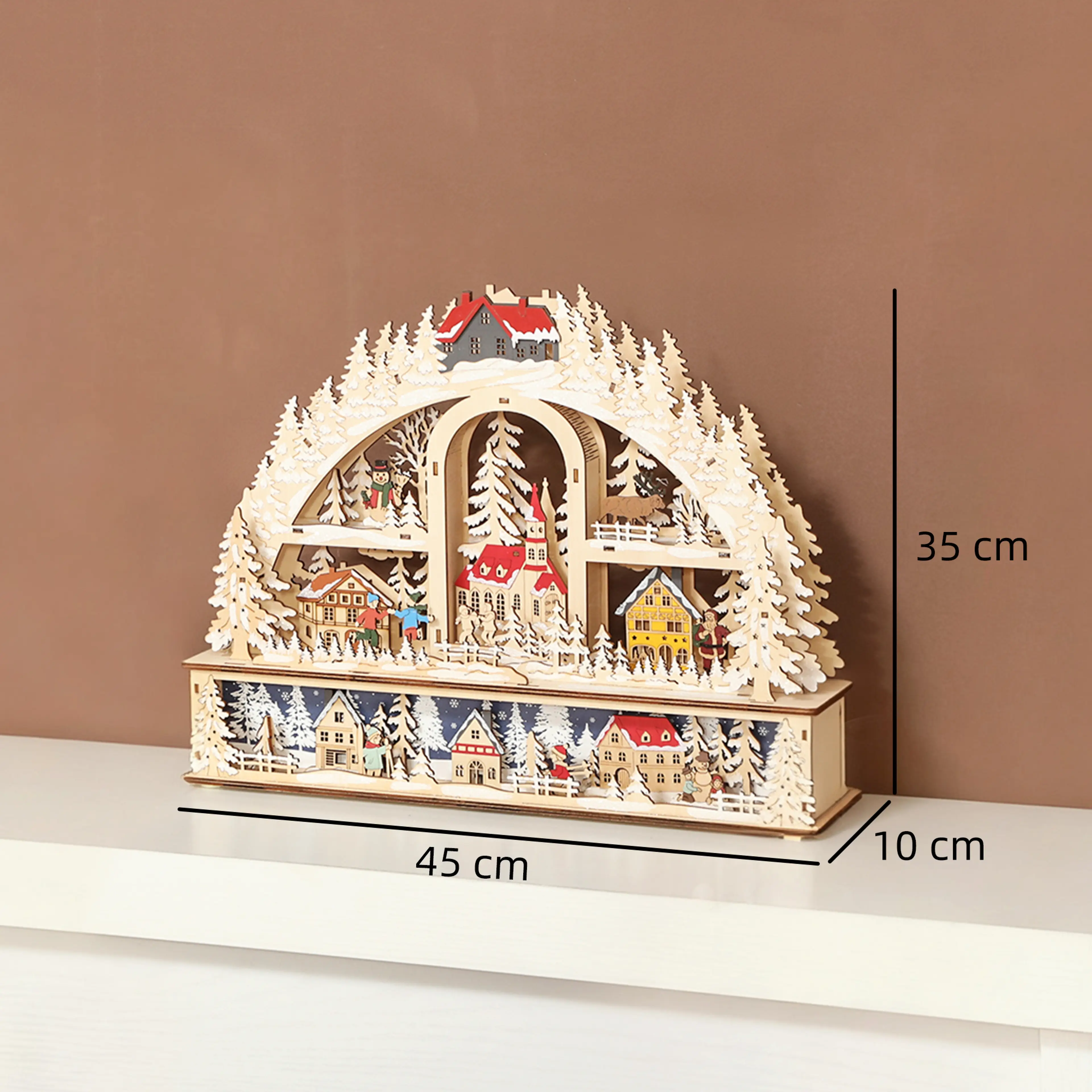 Måttbild: julbyn är 45 × 10 × 35 cm