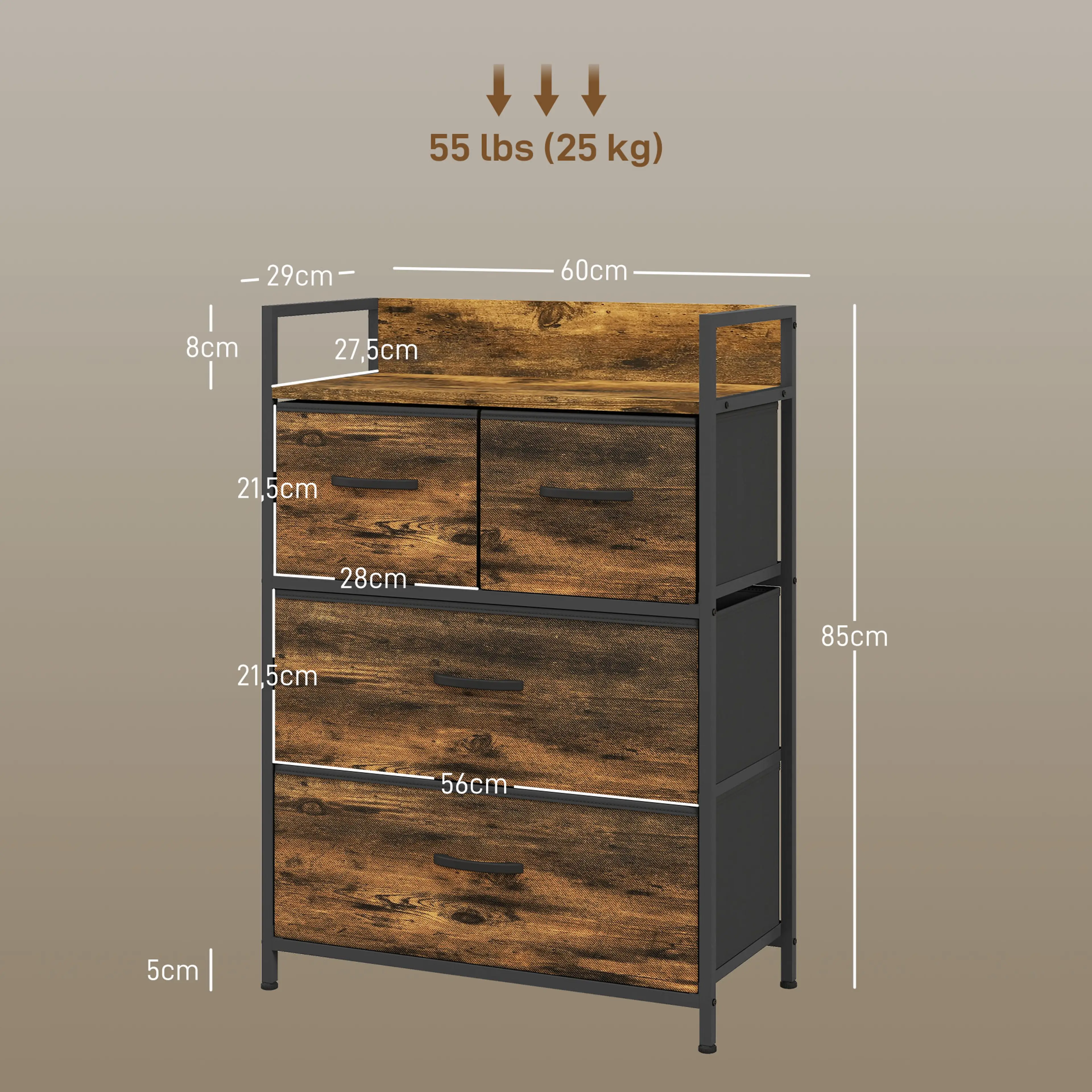 Byrå 60 cm med 4 tyglådor – rustik brun – bild 6