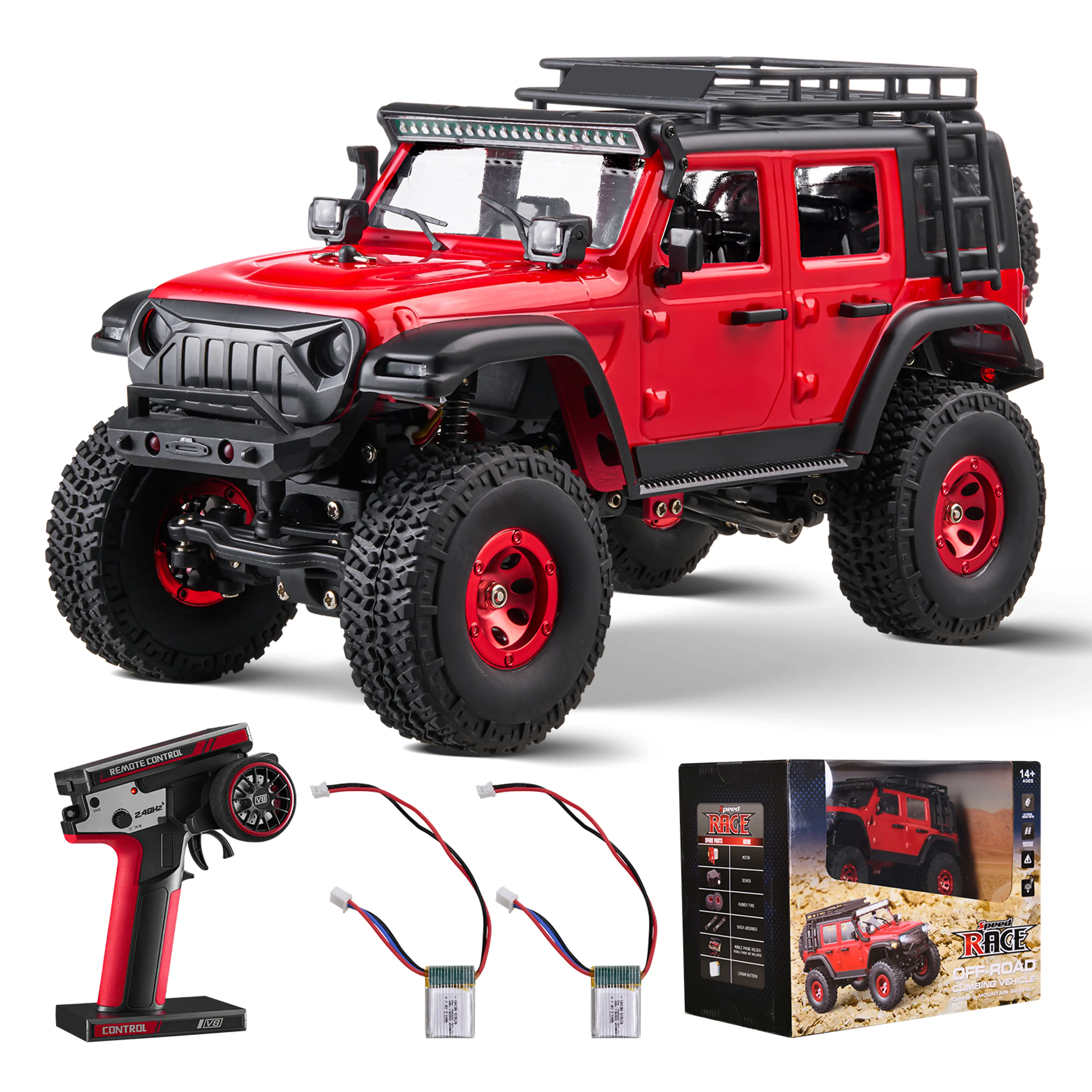 Radiostyrd terrängbil 1:24 – 4WD offroad RC-bil med lampor, för barn och vuxna