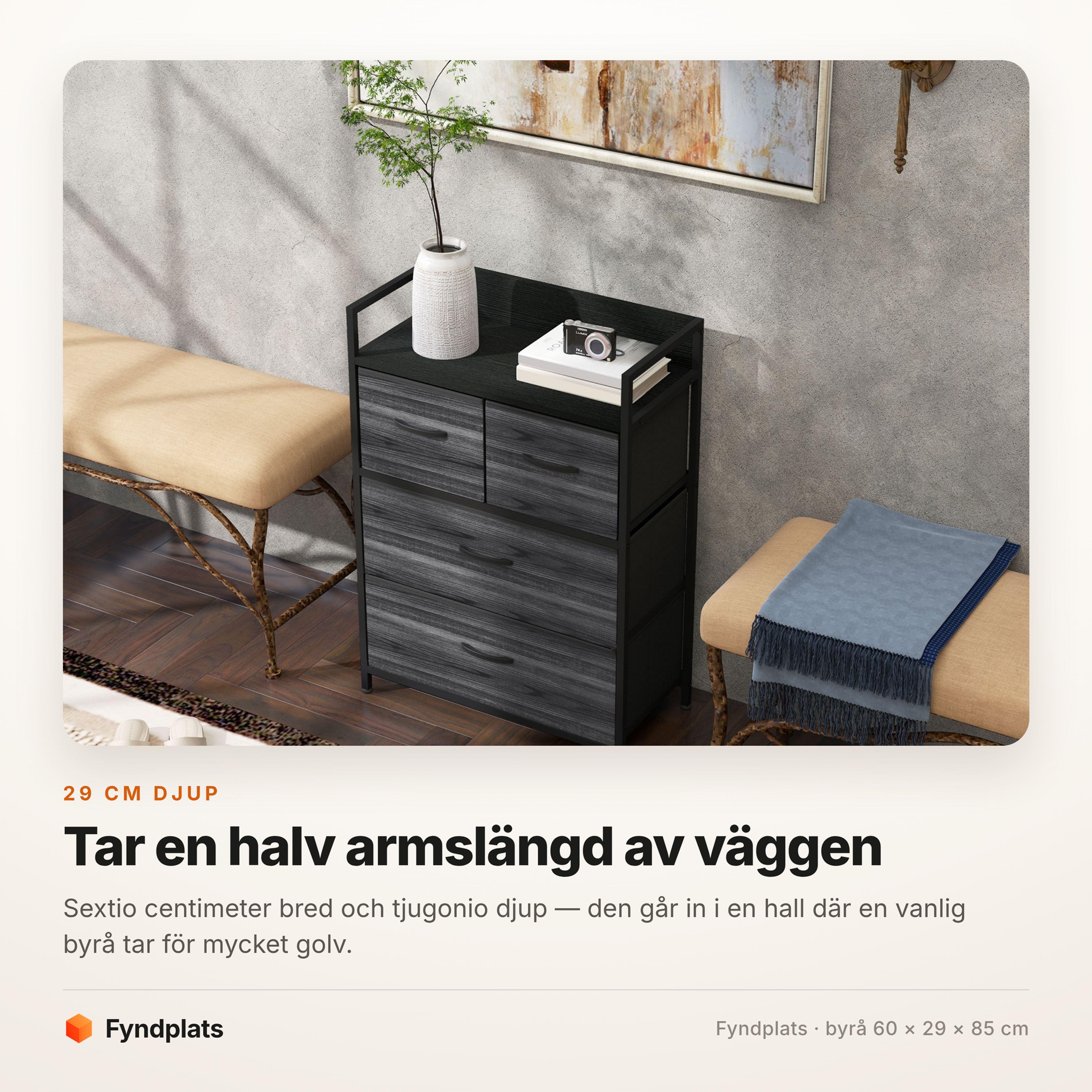 Byrå 60 cm med 4 tyglådor – svart – bild 2