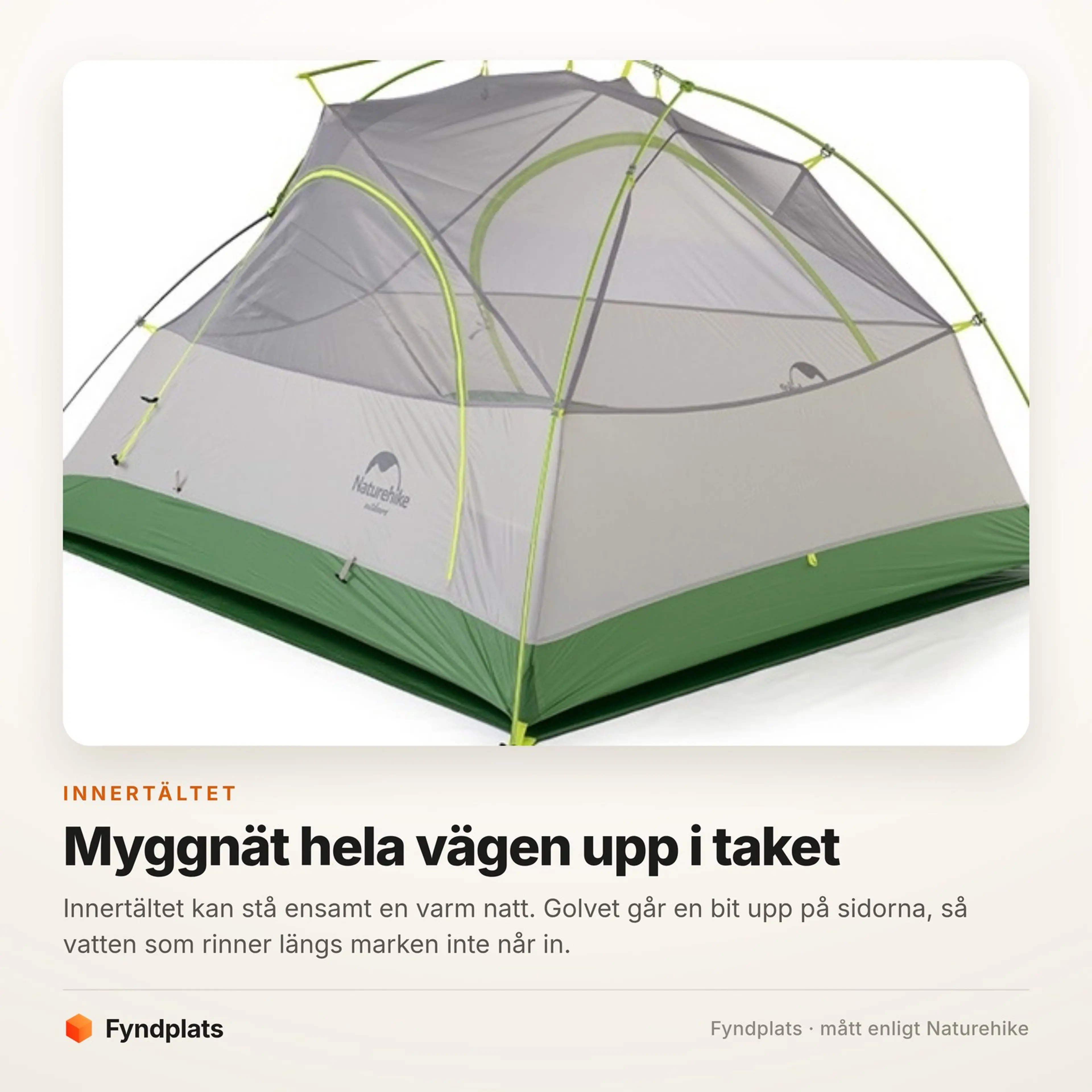 Innertältet i myggnät med uppvikt golv, uppspänt utan yttertält