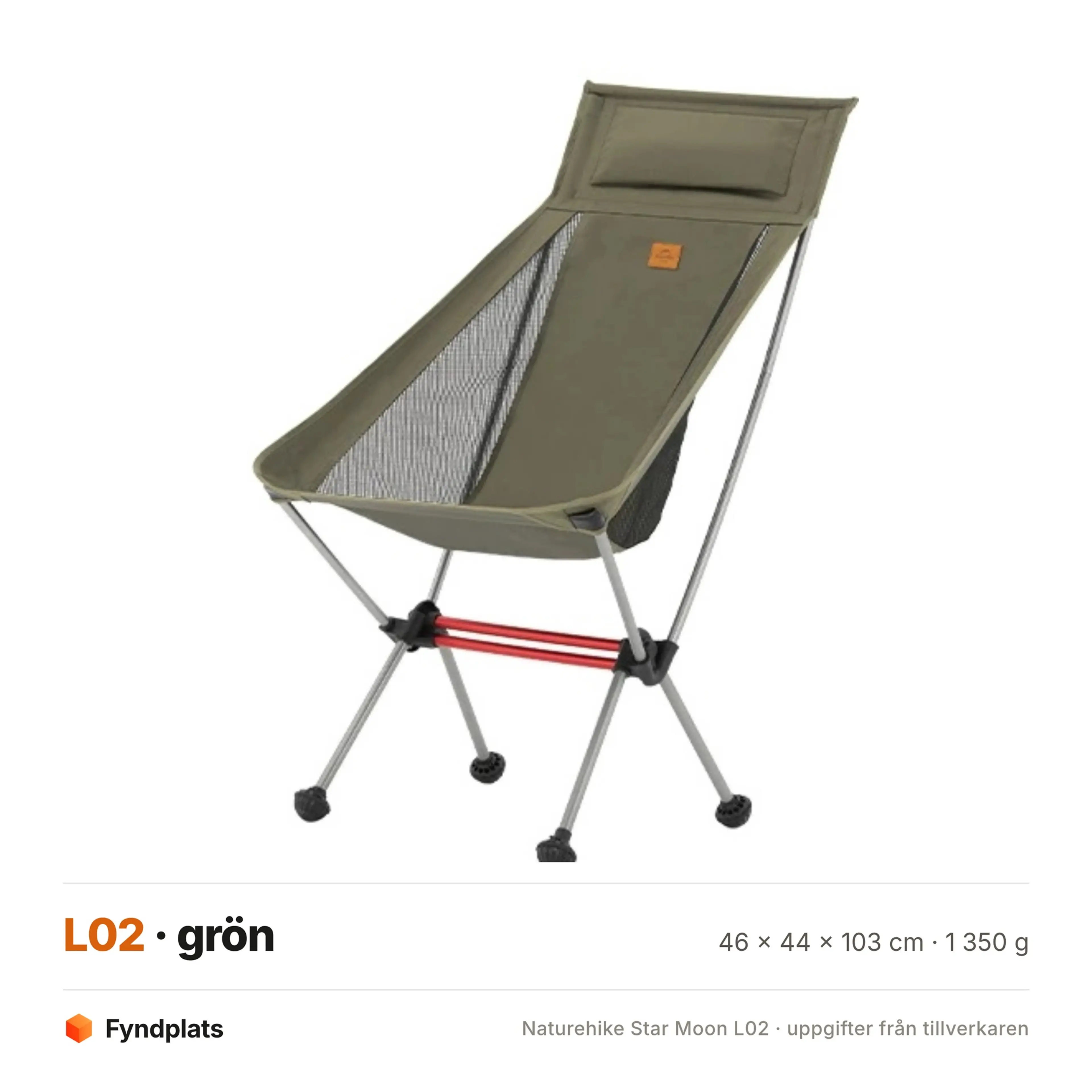 Naturehike campingstol med nackstöd – 1,35 kg, 120 kg maxlast – bild 5
