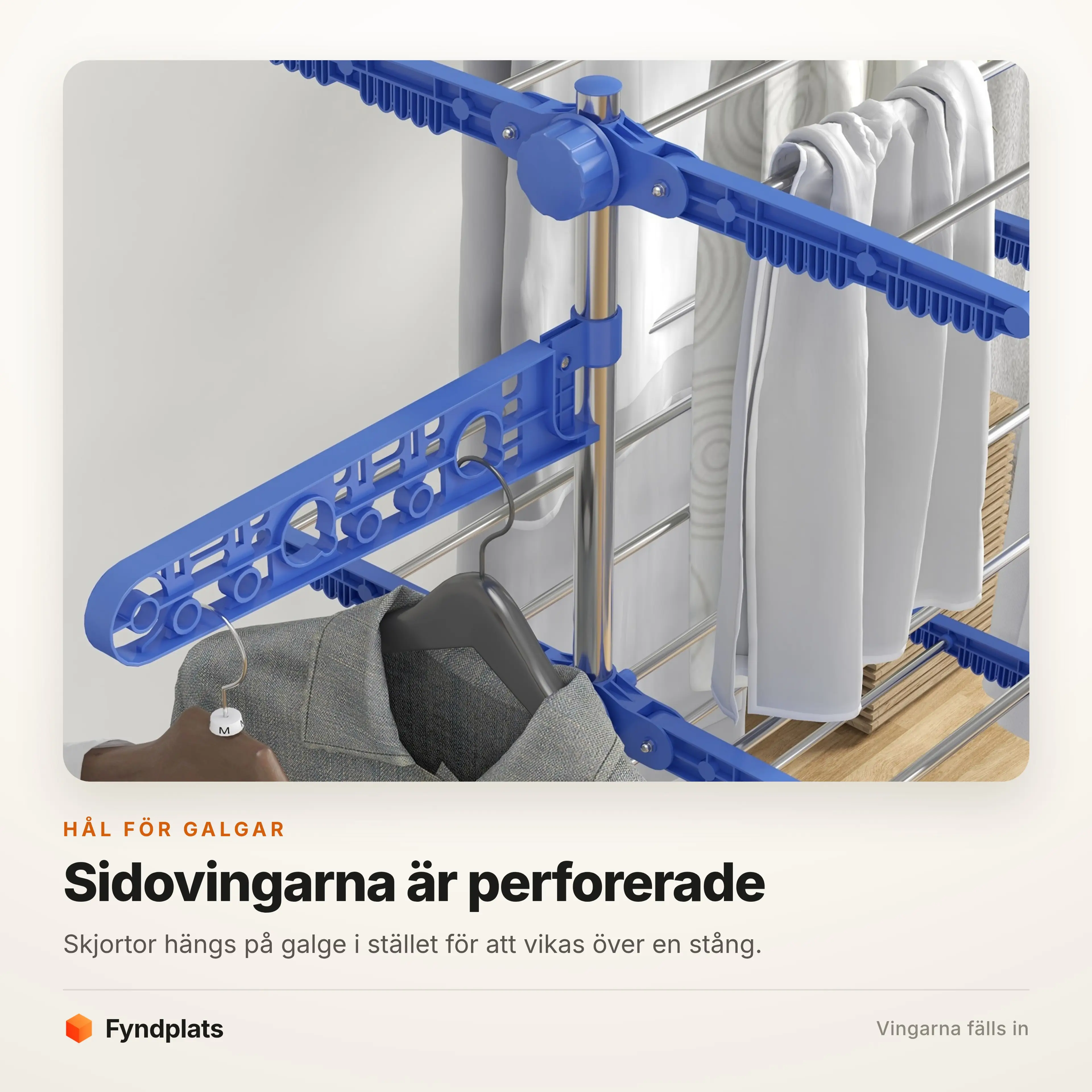 De perforerade sidovingarna med hål för galgar