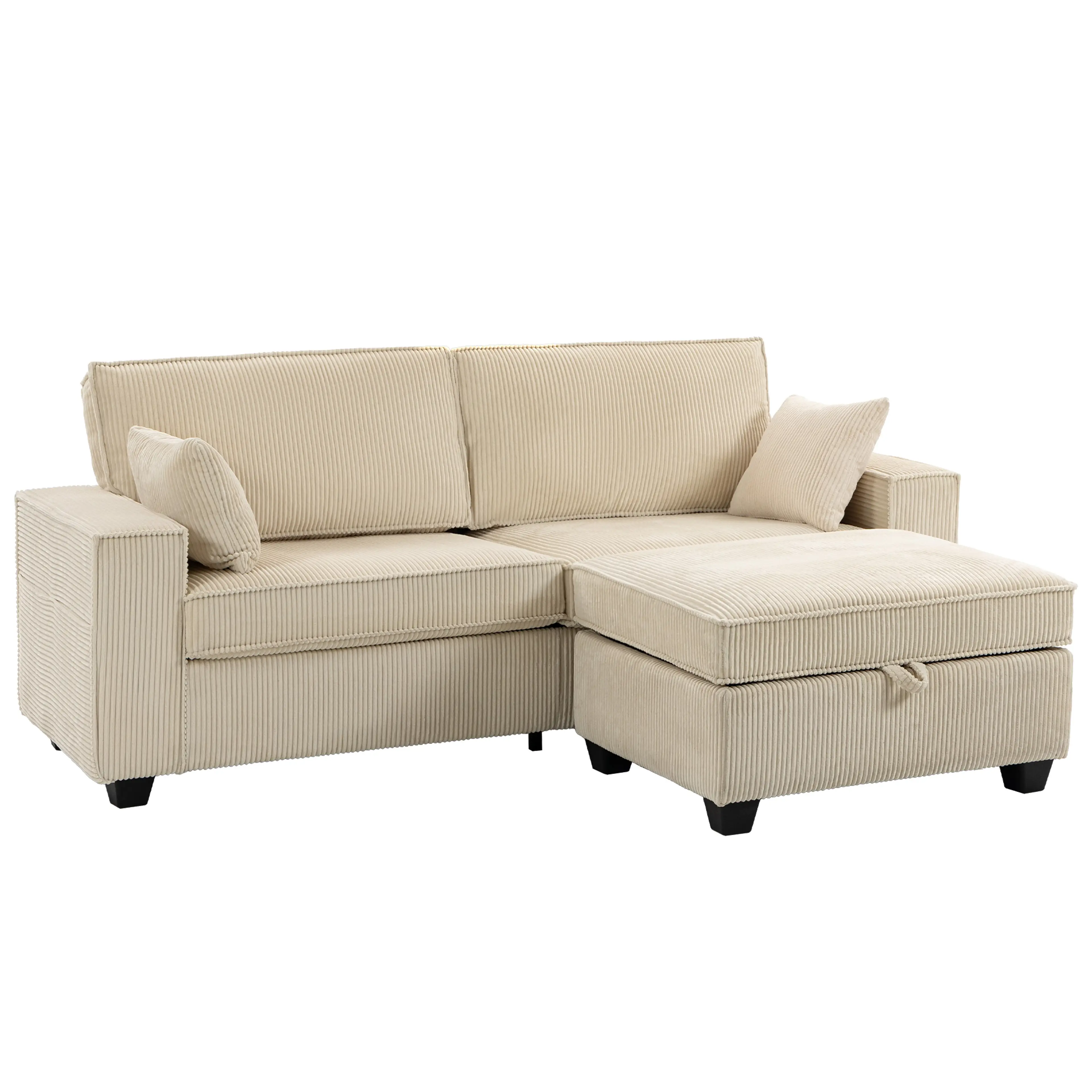 Hörnsoffa beige 216 cm med förvaring i ottomanen – manchester, bär 400 kg