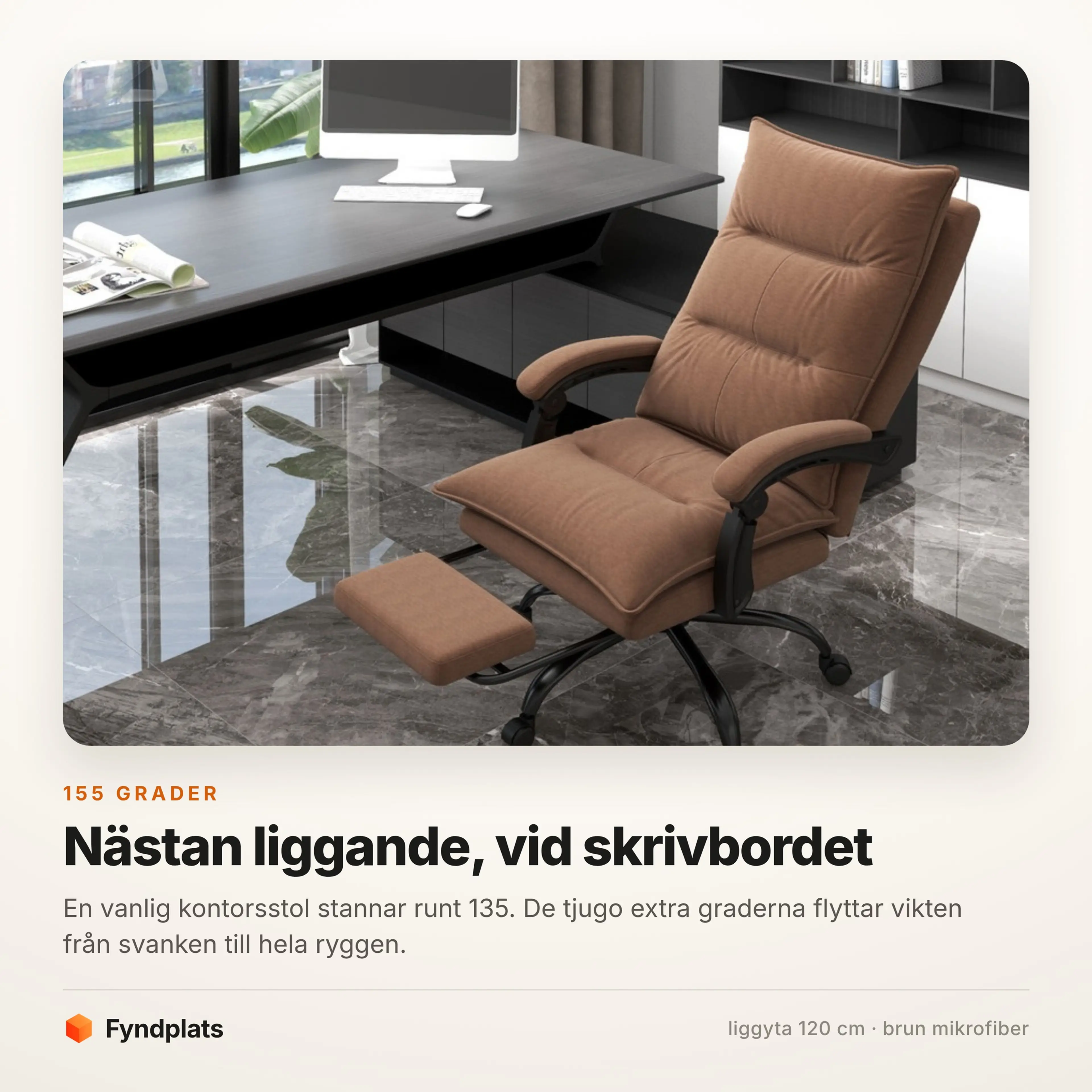 Kontorsstol i brun mikrofiber med 155° ryggläge – bild 3