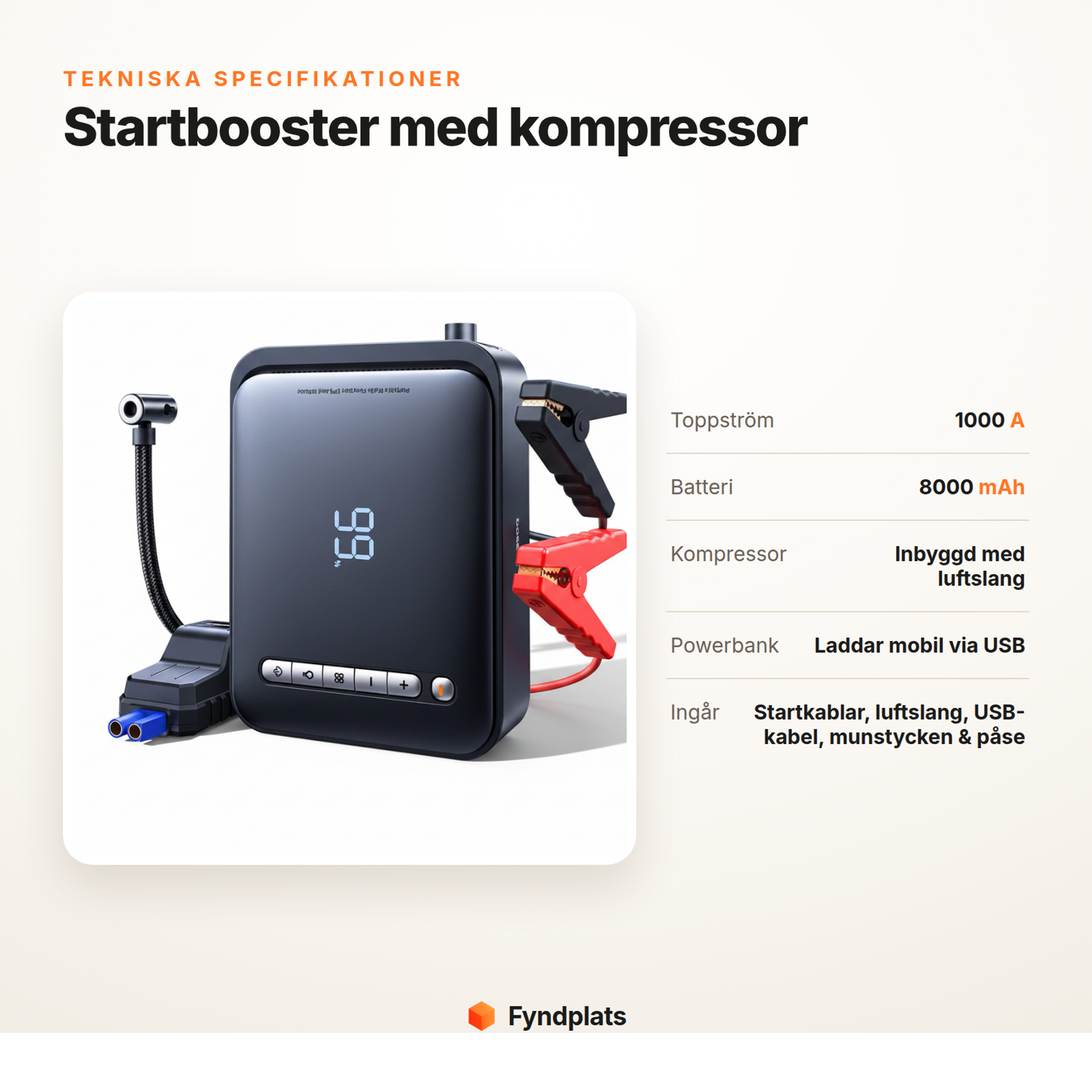 Fyndplats-kort: tekniska specifikationer för Baseus startbooster