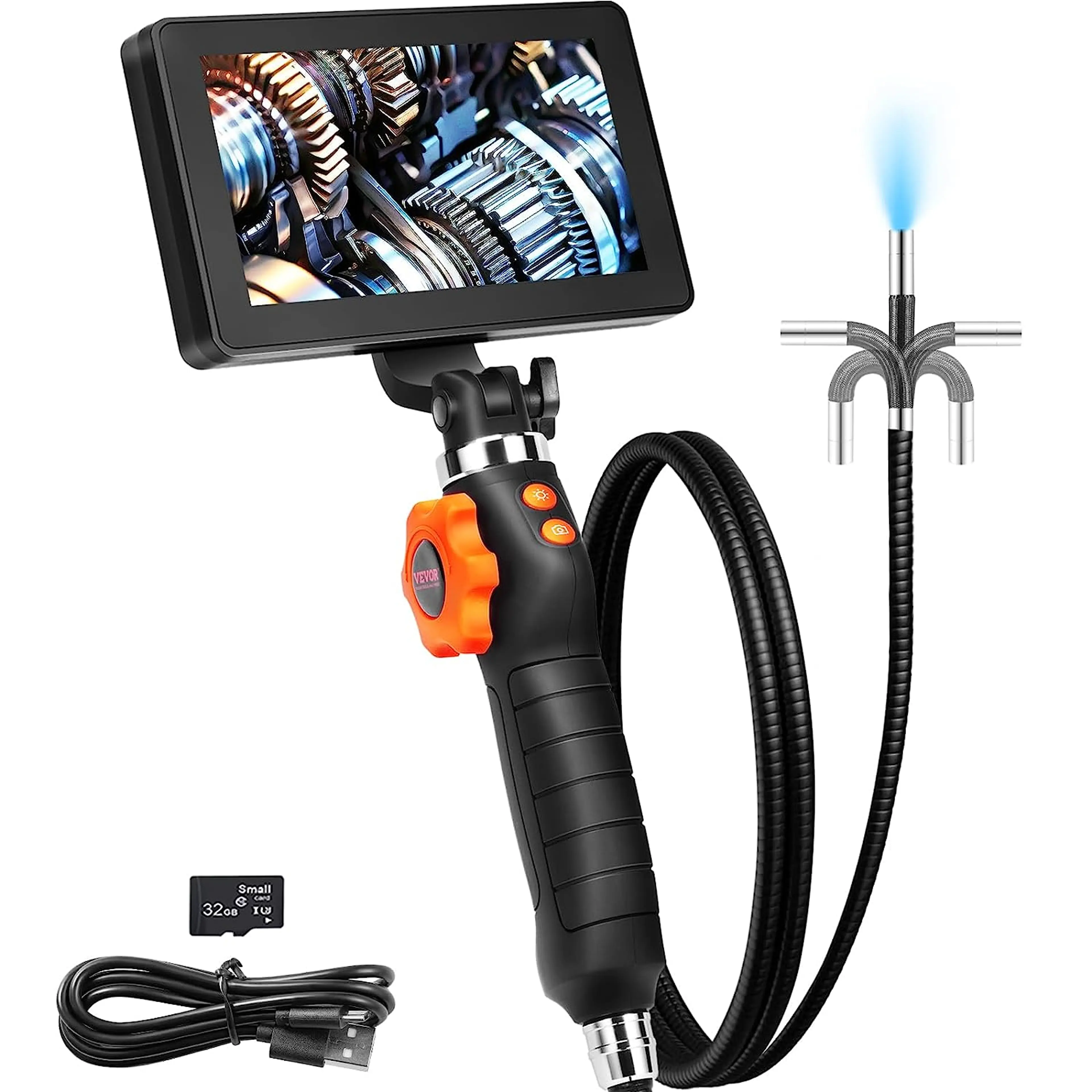 Inspektionskamera borescope 5 tum – ledad 2-vägs sond, 8 LED, 4500 mAh