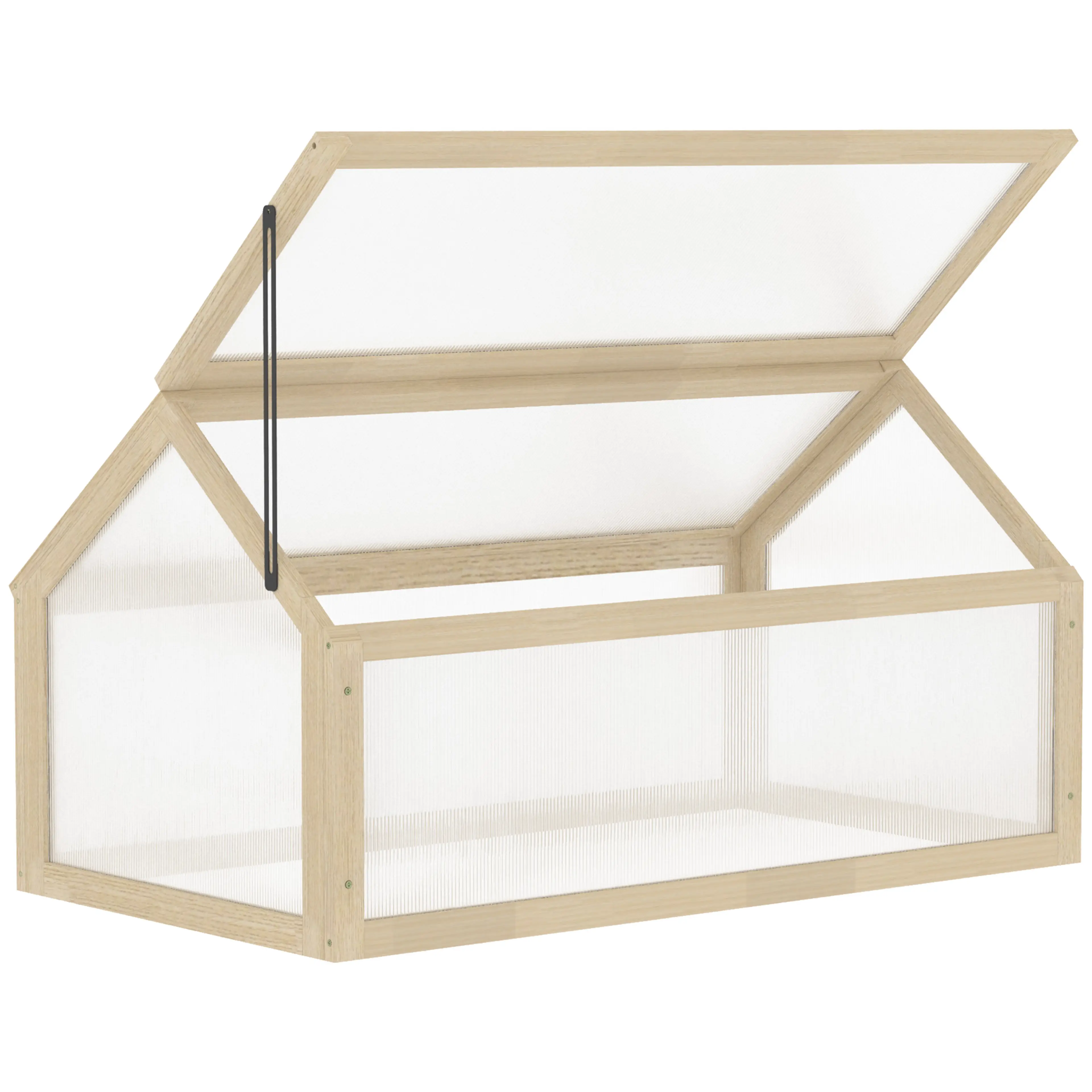 Minidrivhus i trä 90 cm med uppfällbart lock på stötta