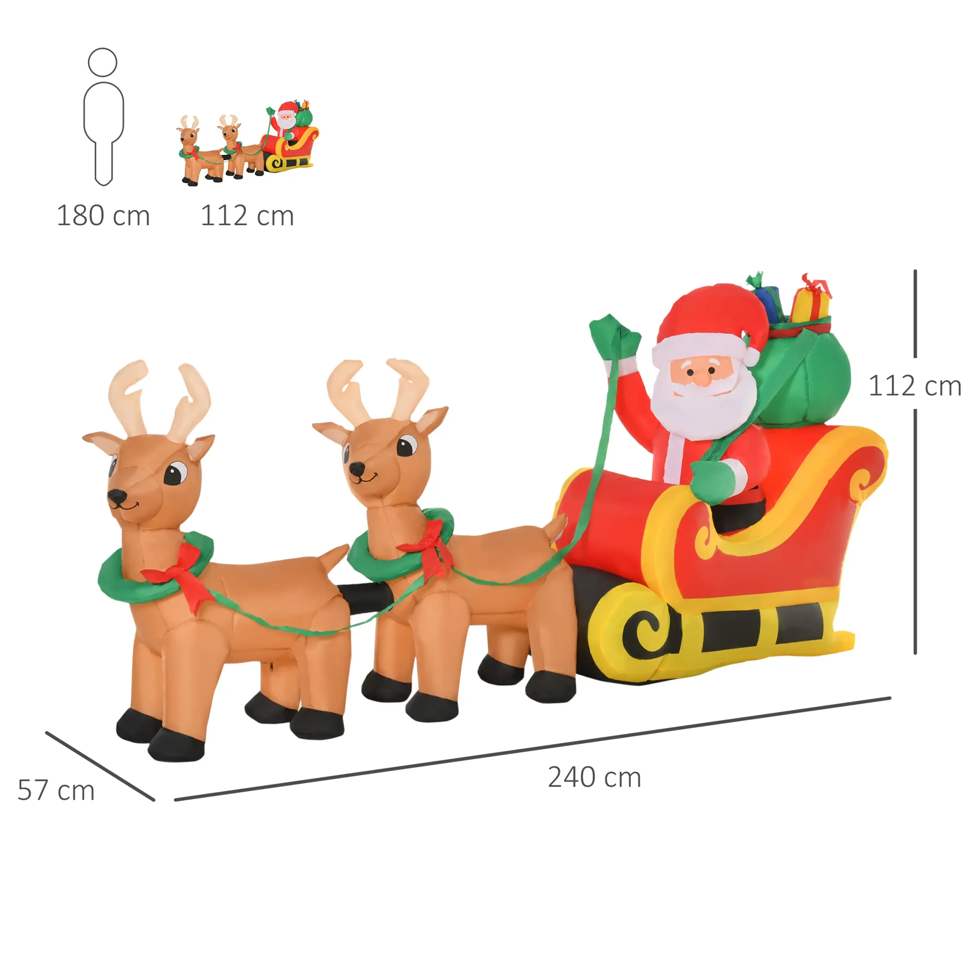 Måttskiss: 240 cm lång, 57 cm djup och 112 cm hög