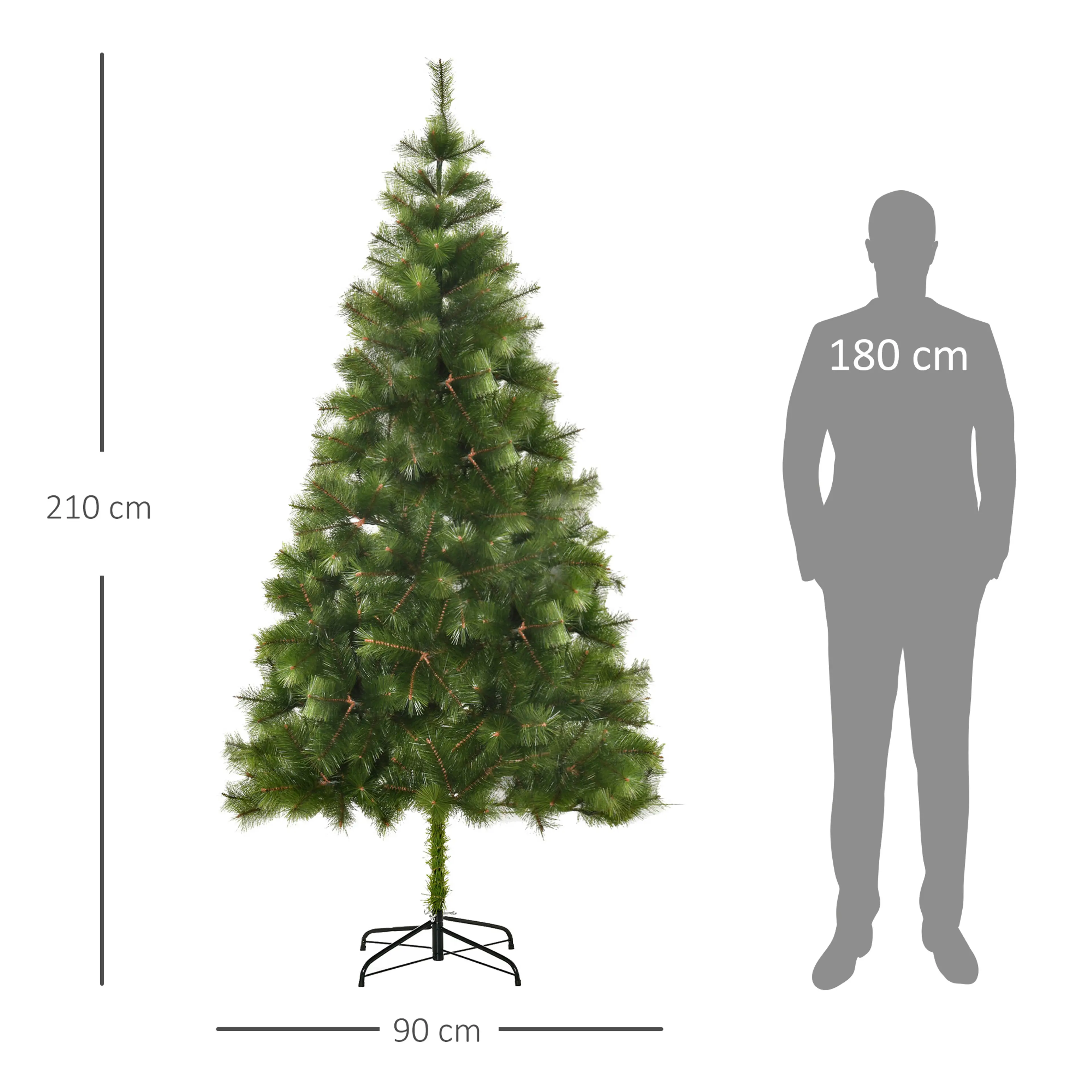 Måttskiss med siluett: 210 cm hög, 90 cm bred