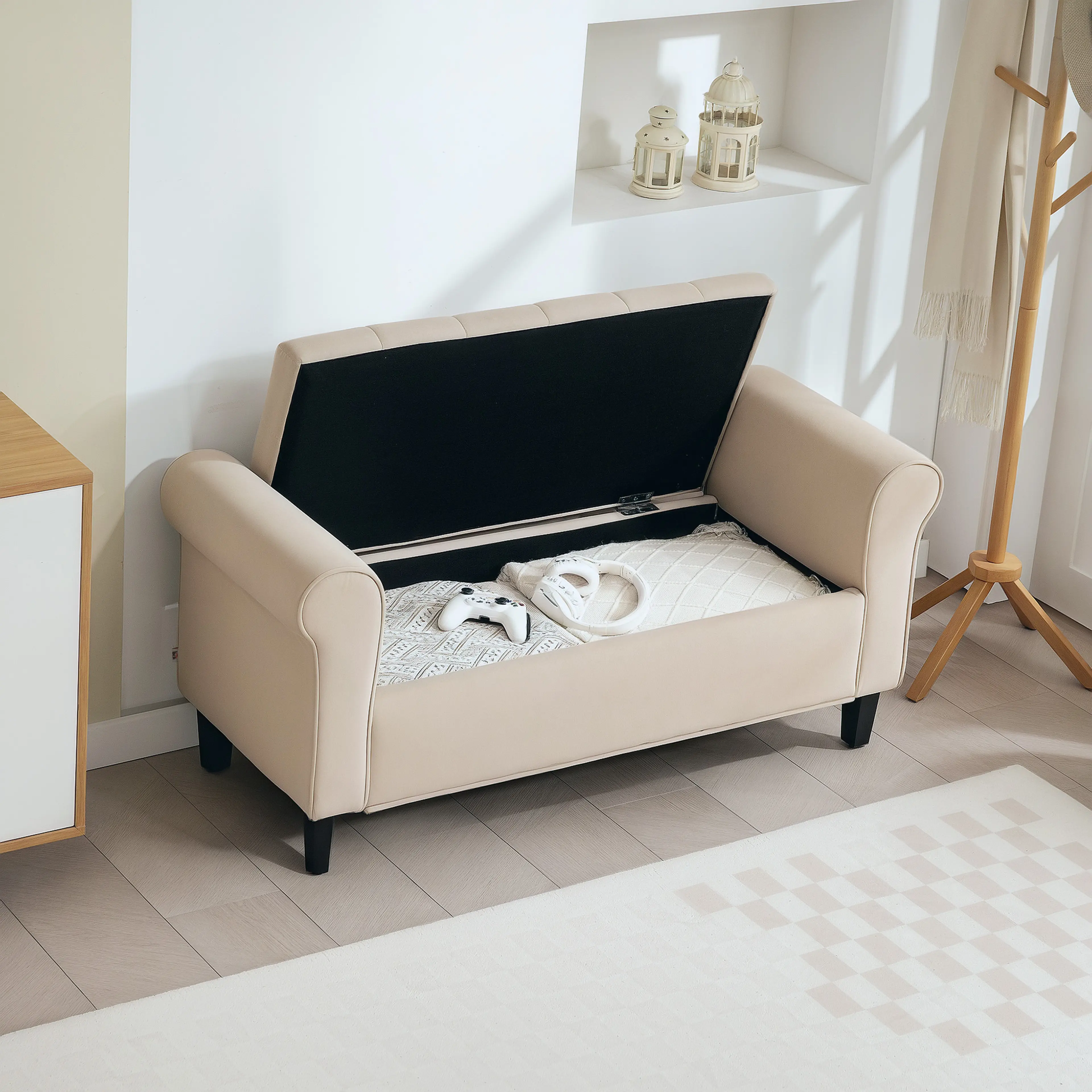 Sängbänk 126 cm med förvaring, beige – bild 6