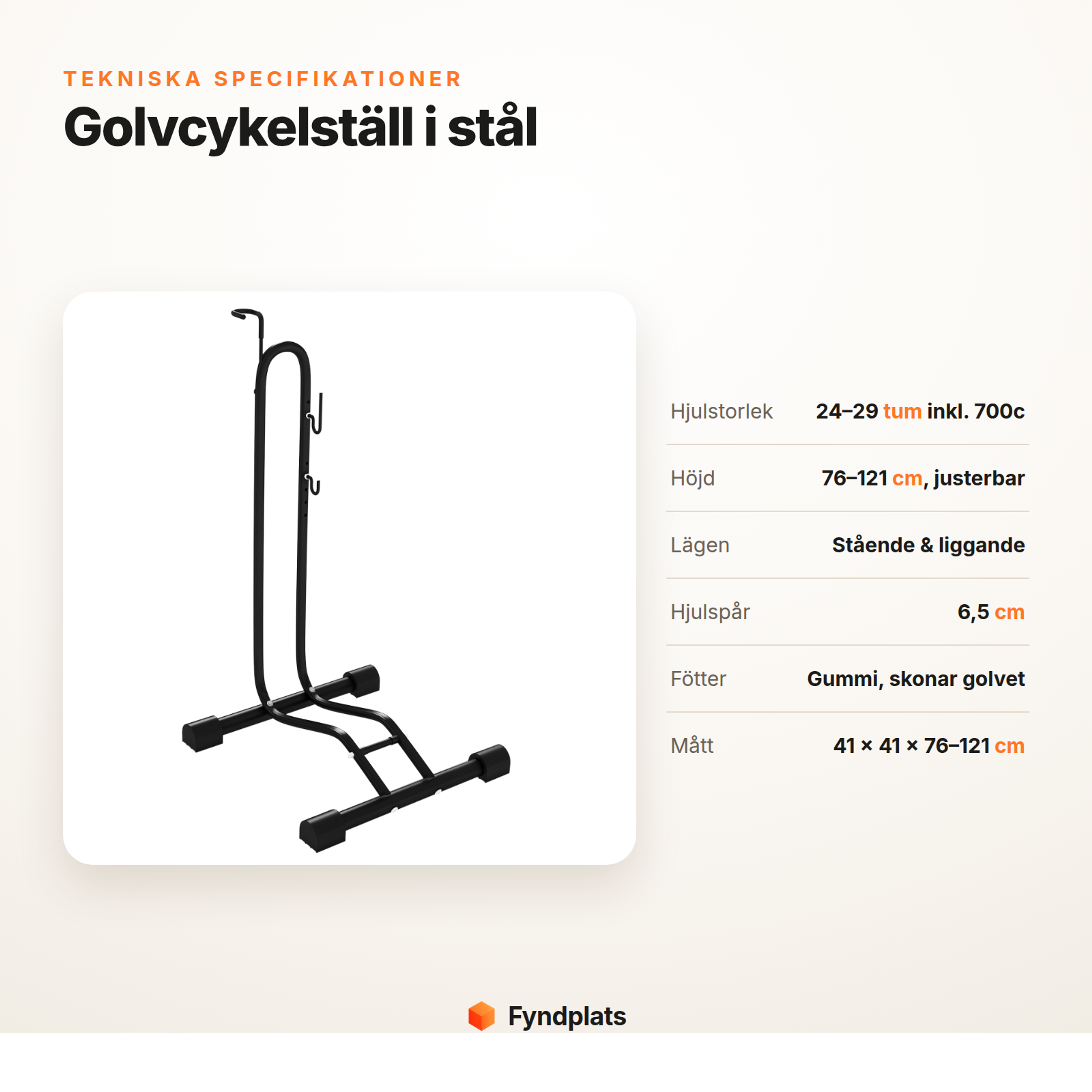 Fyndplats-kort: tekniska specifikationer för golvcykelställ