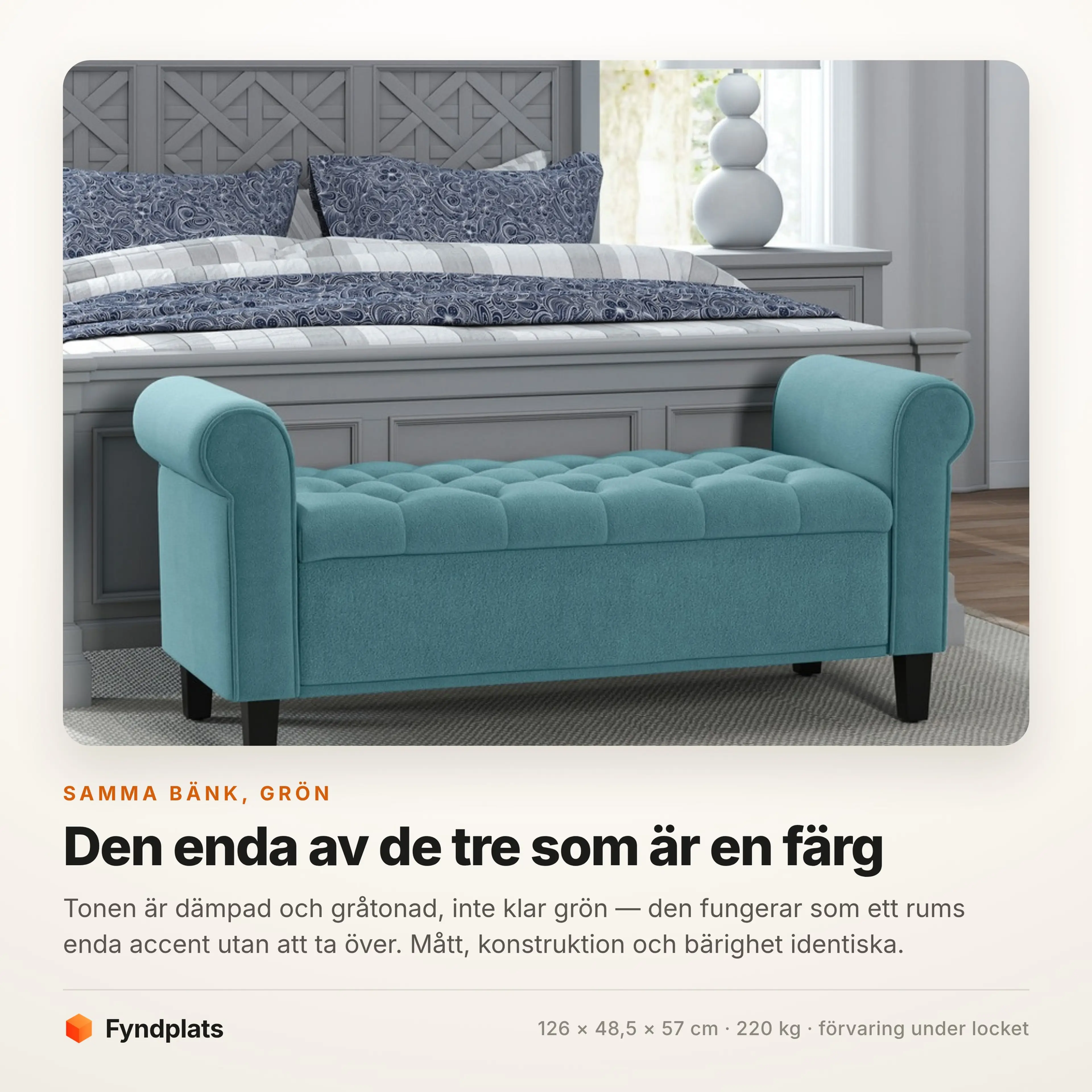 Sängbänk 126 cm med förvaring, grön – bild 3