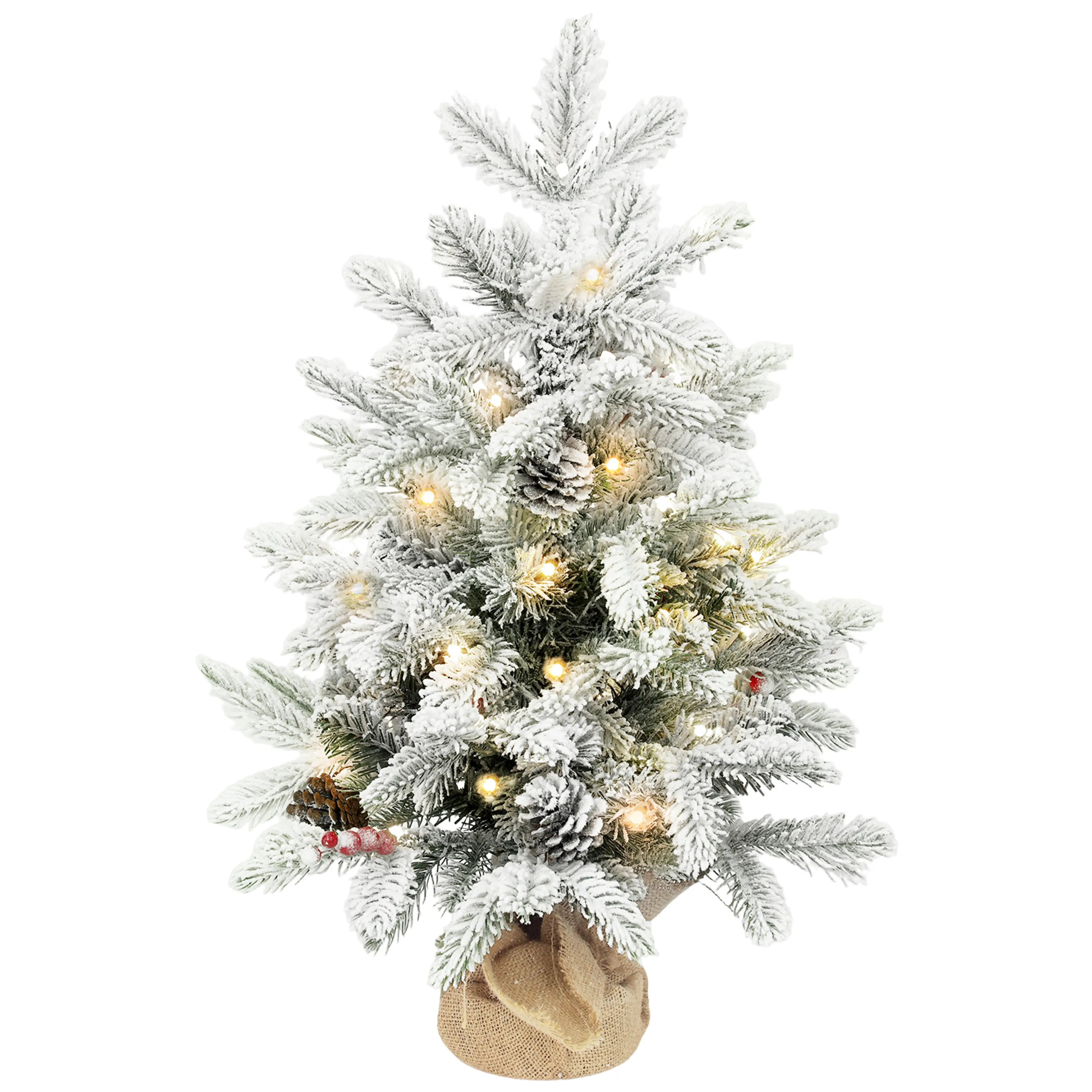 Minijulgran 60 cm med 35 LED-lampor och snöeffekt – batteridriven med timer