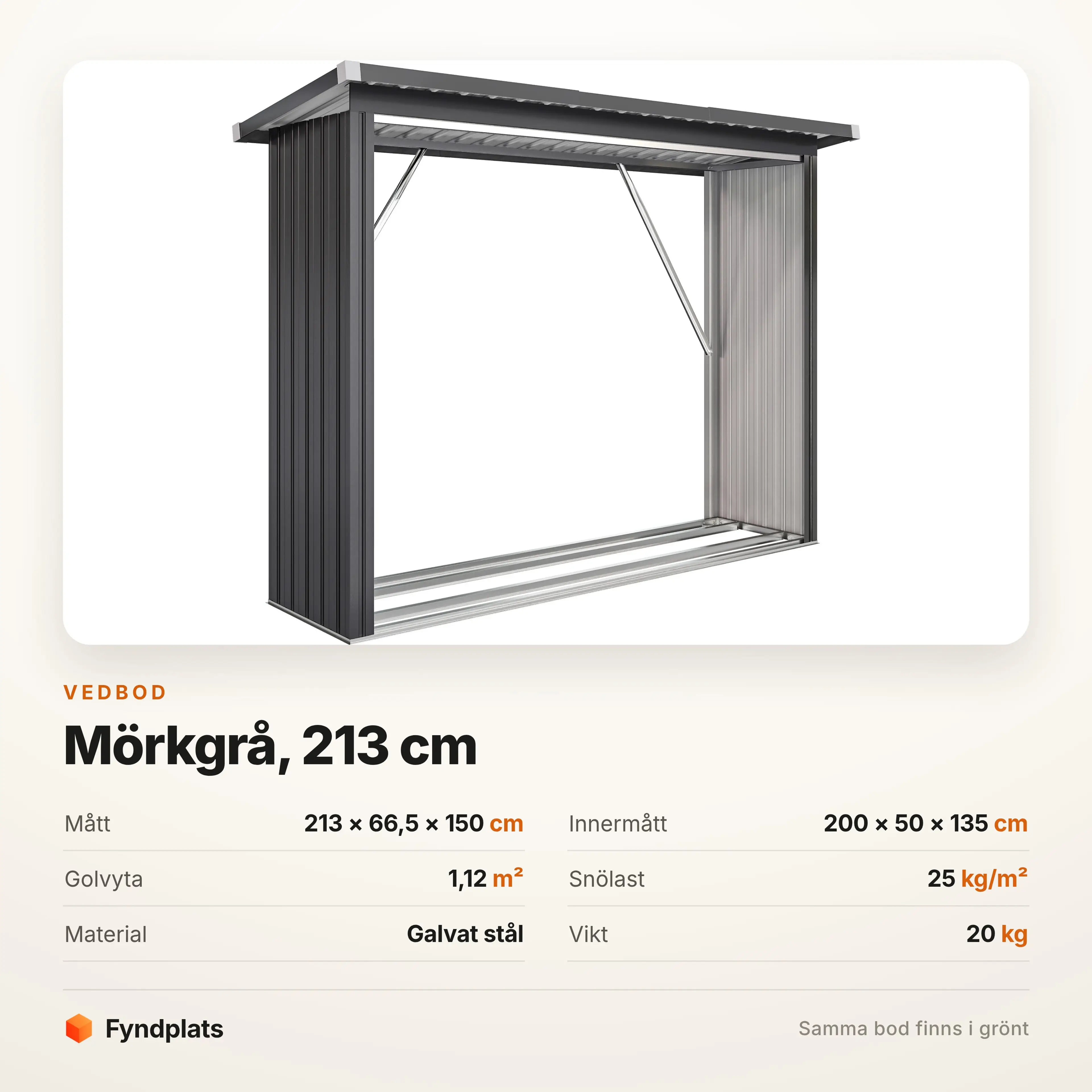 Specifikation: 213 × 66,5 × 150 cm, 1,12 m² golvyta