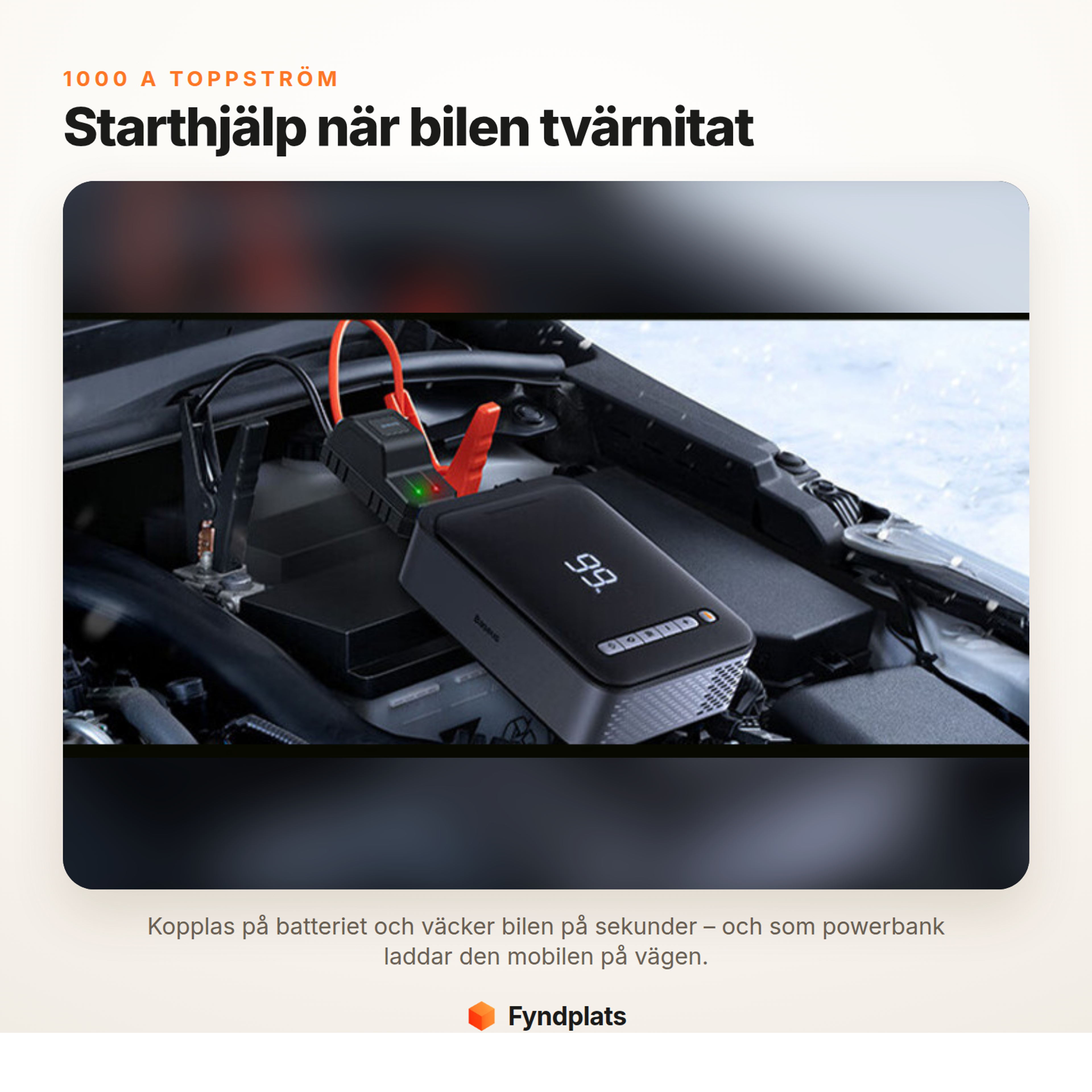 Baseus 1000A startbooster för bil – kompressor och powerbank, 8000 mAh