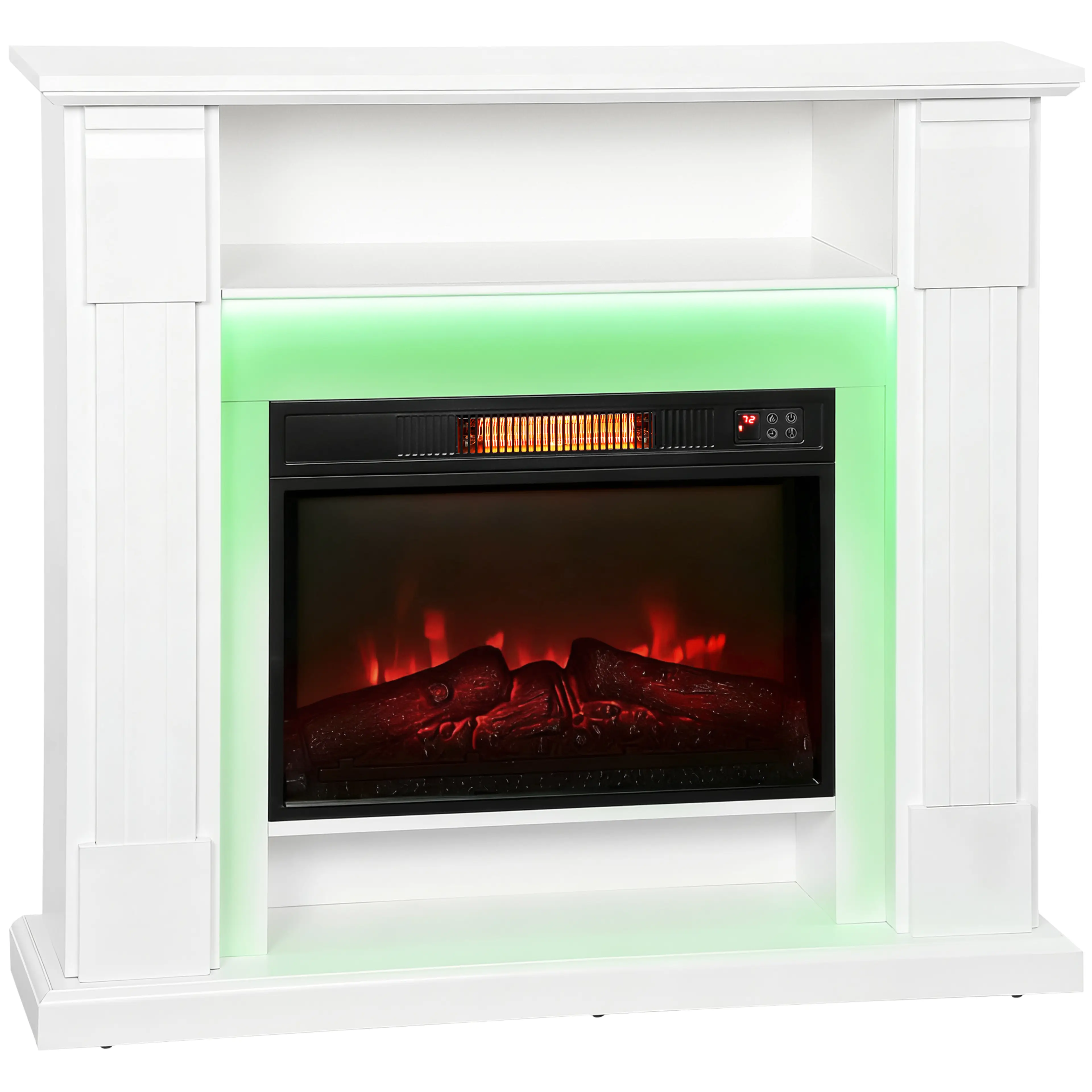 Elkamin med omramning i vitt – 1 800 W, 3D-lågor och LED-ljus, 105 cm bred