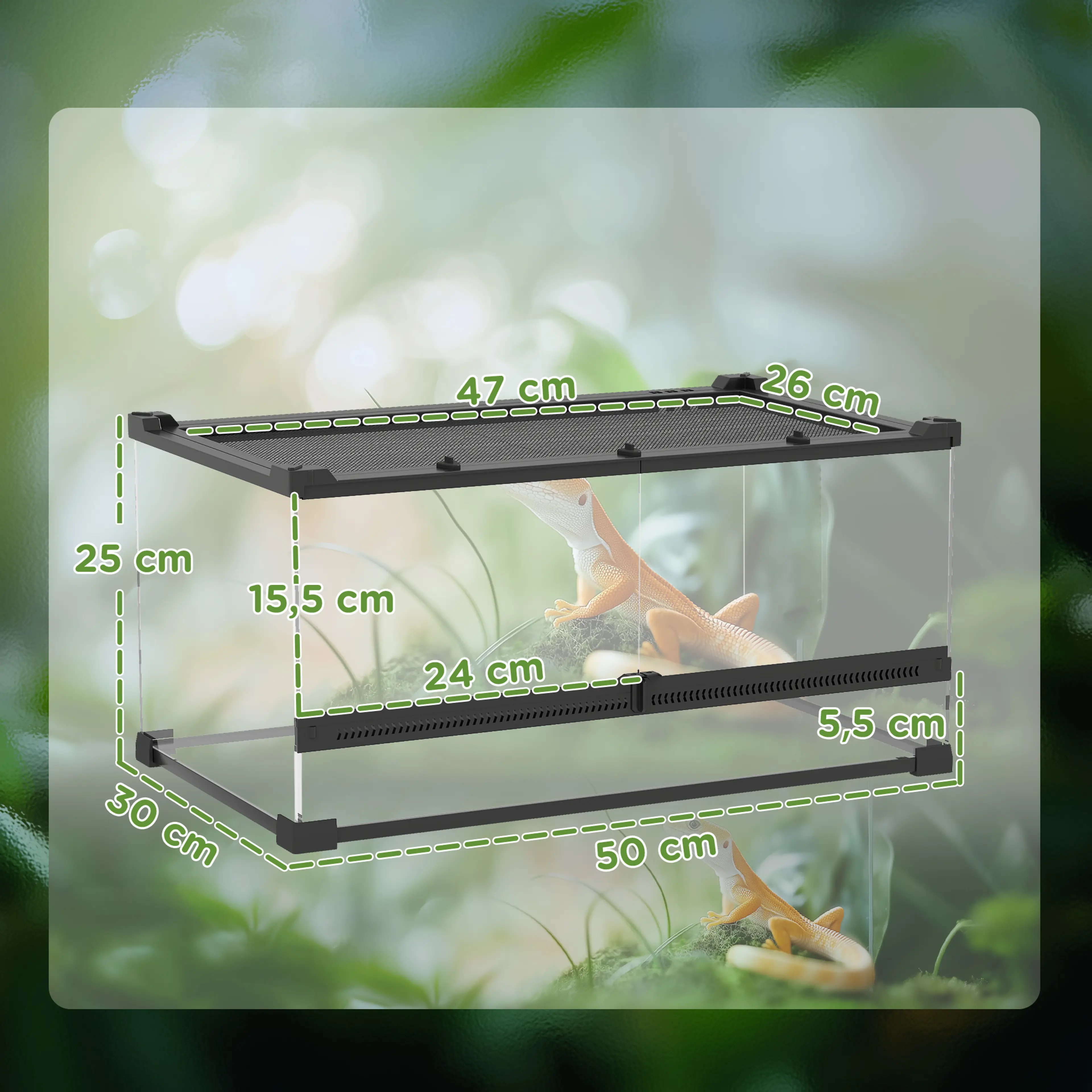 Lågt glasterrarium 50 × 30 × 25 cm, 34 liter – bild 5