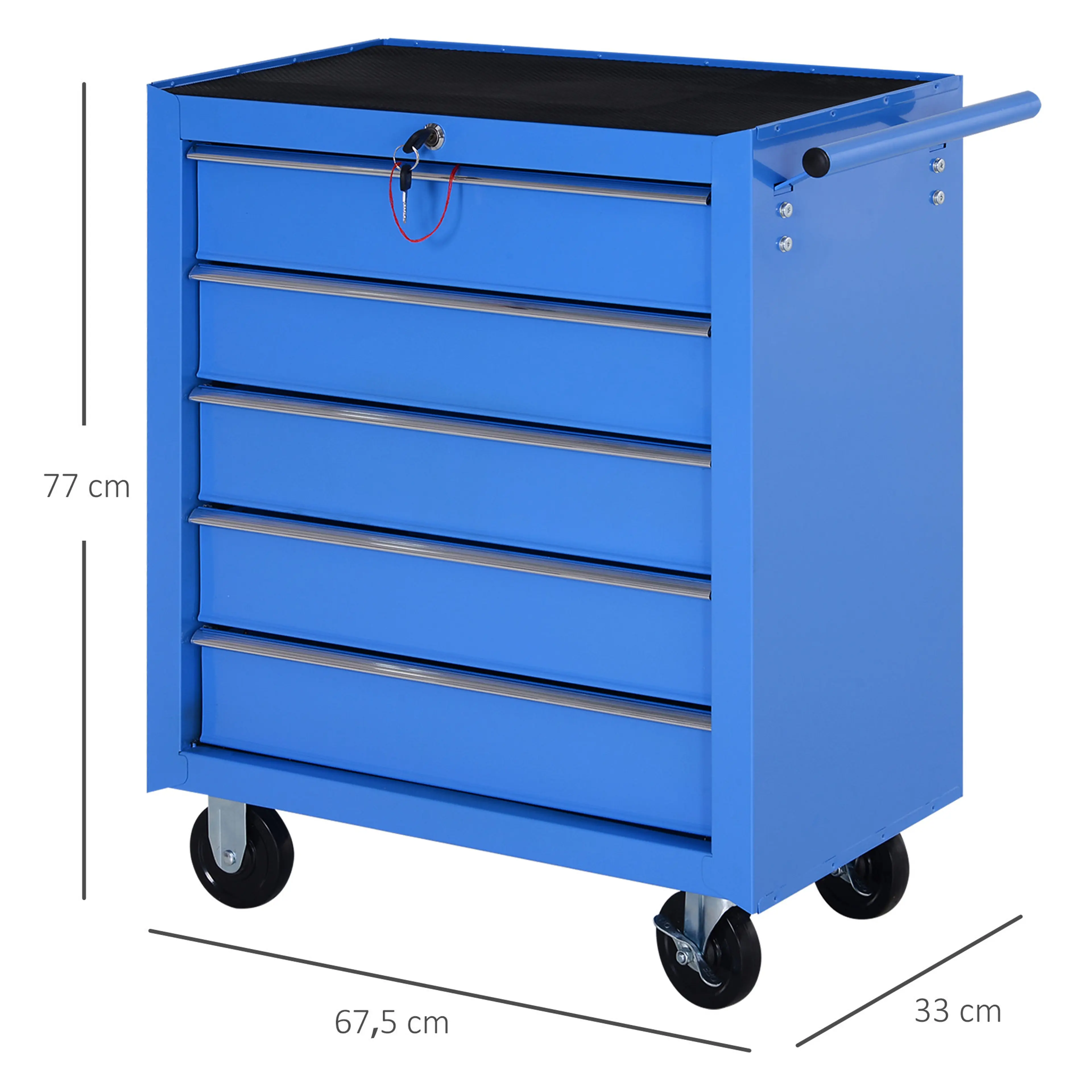 Måttskiss med bredd 67,5 cm, djup 33 cm och höjd 77 cm