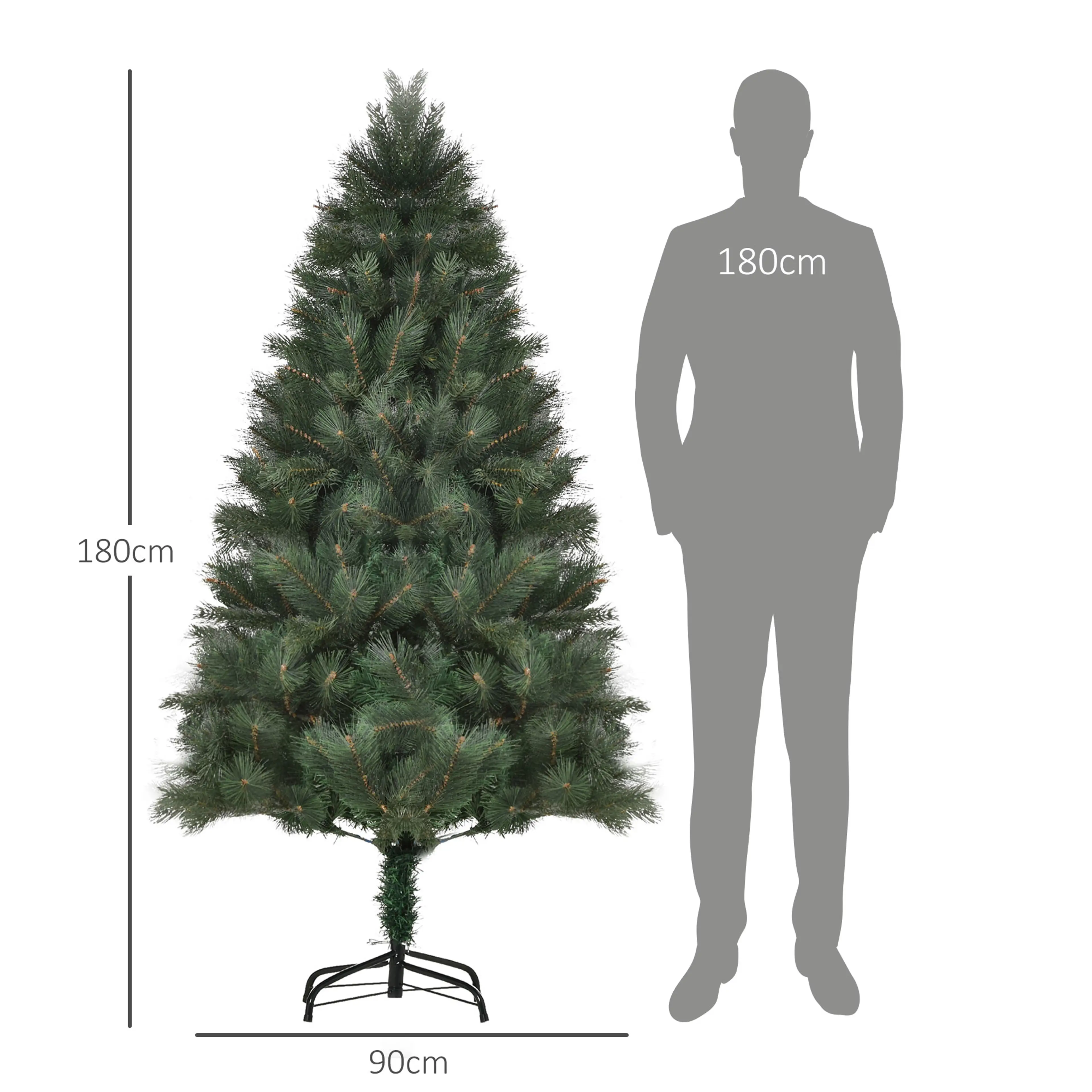 Måttskiss med siluett: 180 cm hög, 90 cm bred