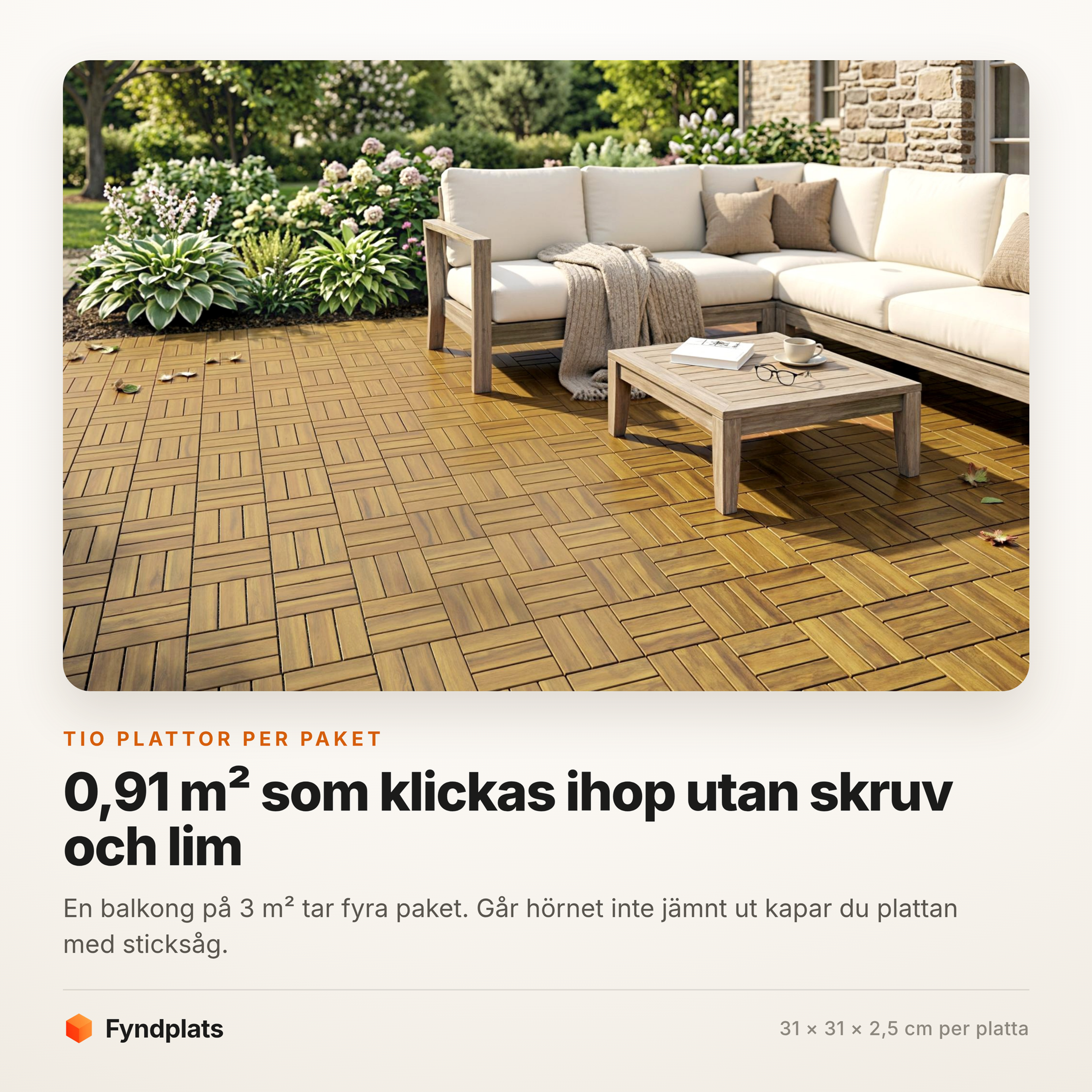Fyndplats-kort: tio plattor per paket täcker 0,91 kvadratmeter