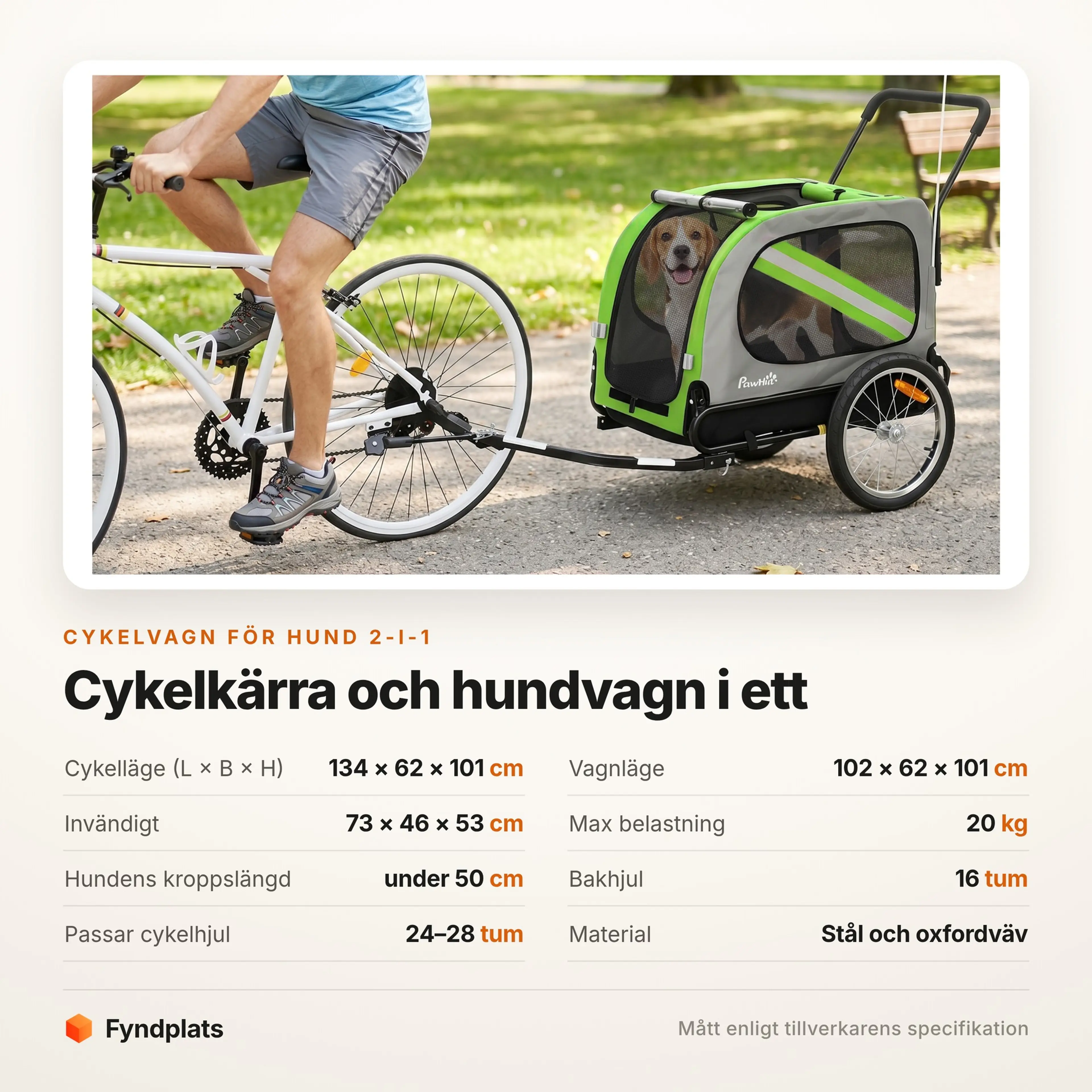 Specifikationer: 134 × 62 × 101 cm, invändigt 73 × 46 × 53 cm, max 20 kg