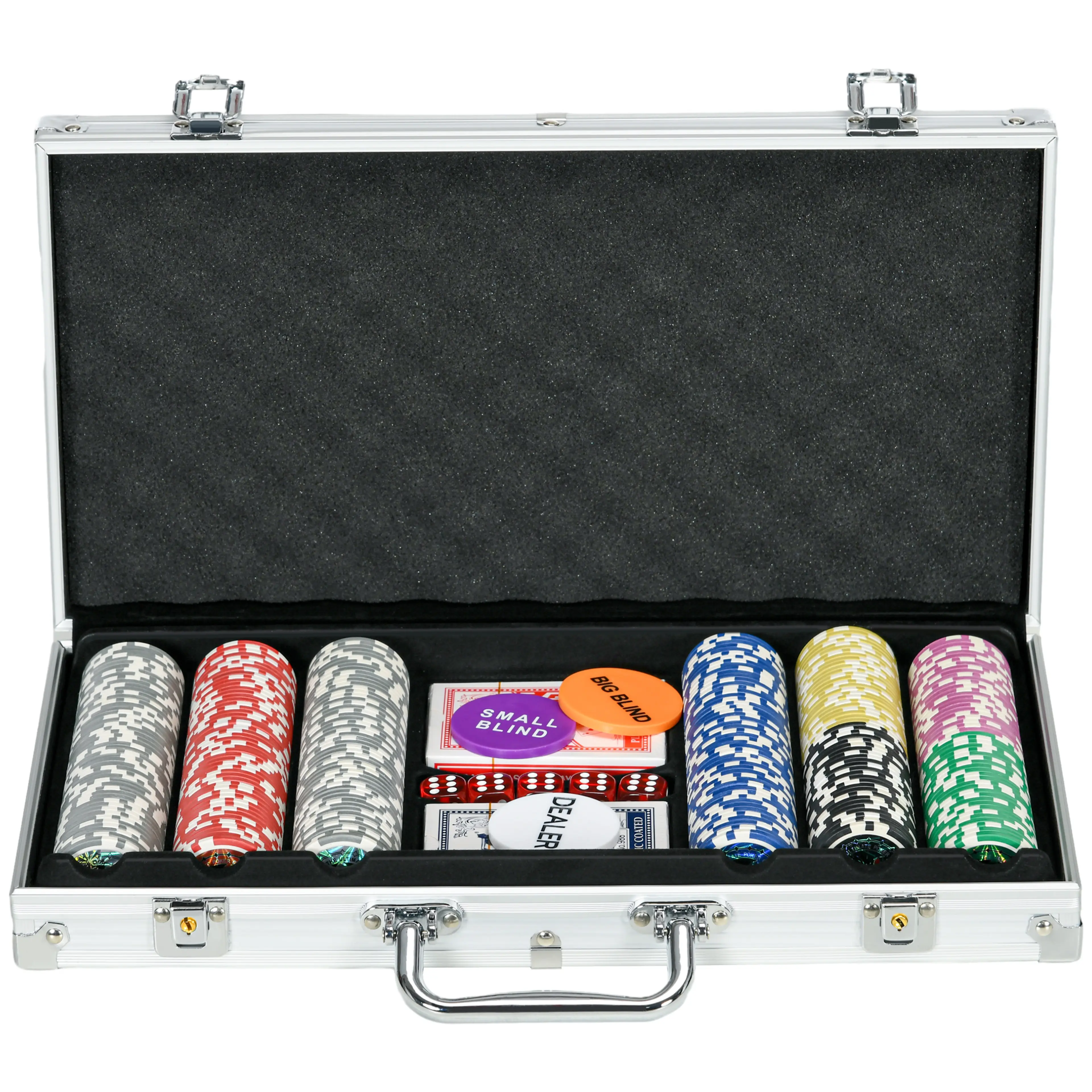 Pokerset i aluminiumkoffert med pokermarker, spelmatta och 2 kortlekar