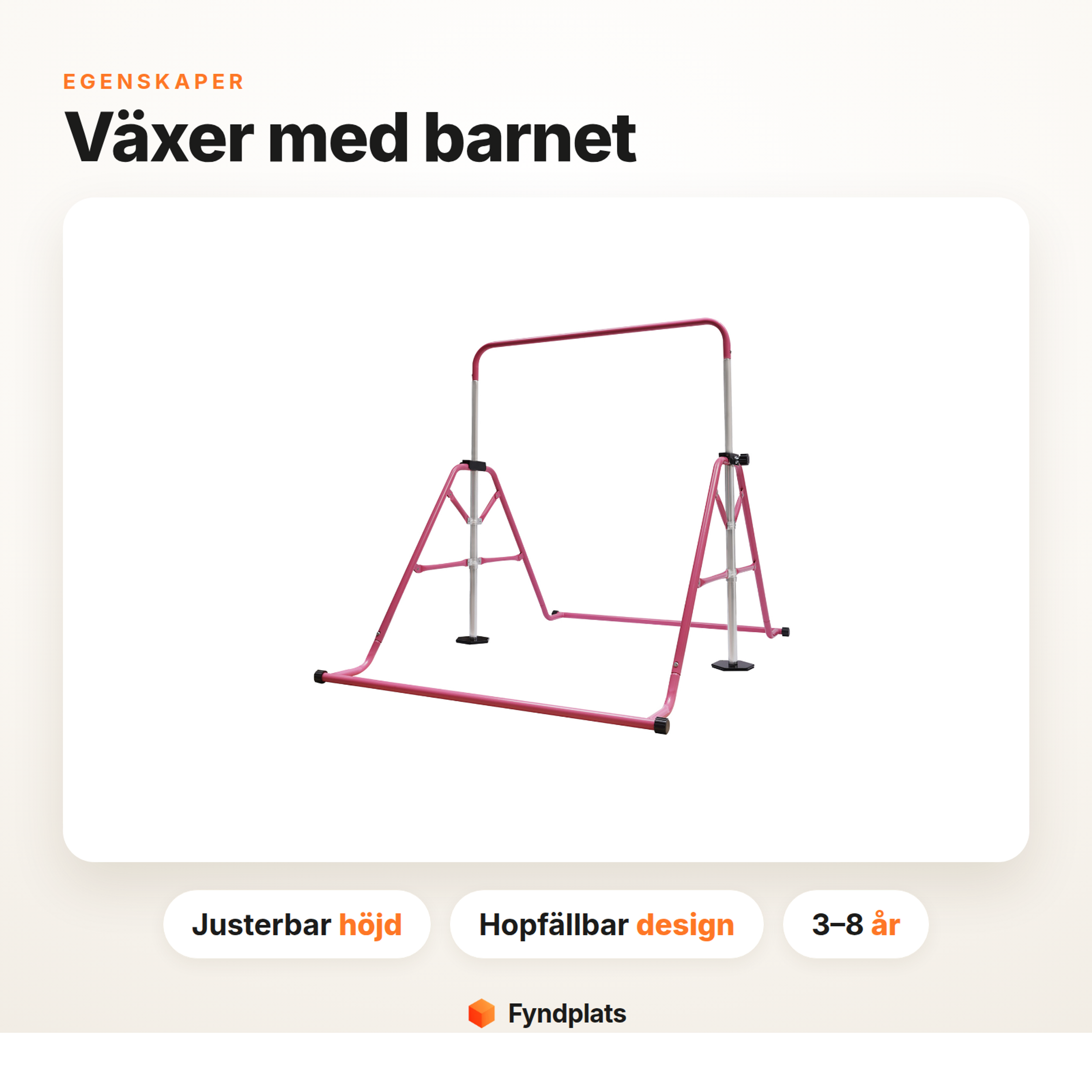 Gymnastikstång som växer med barnet – justerbar höjd, hopfällbar design, 3–8 år