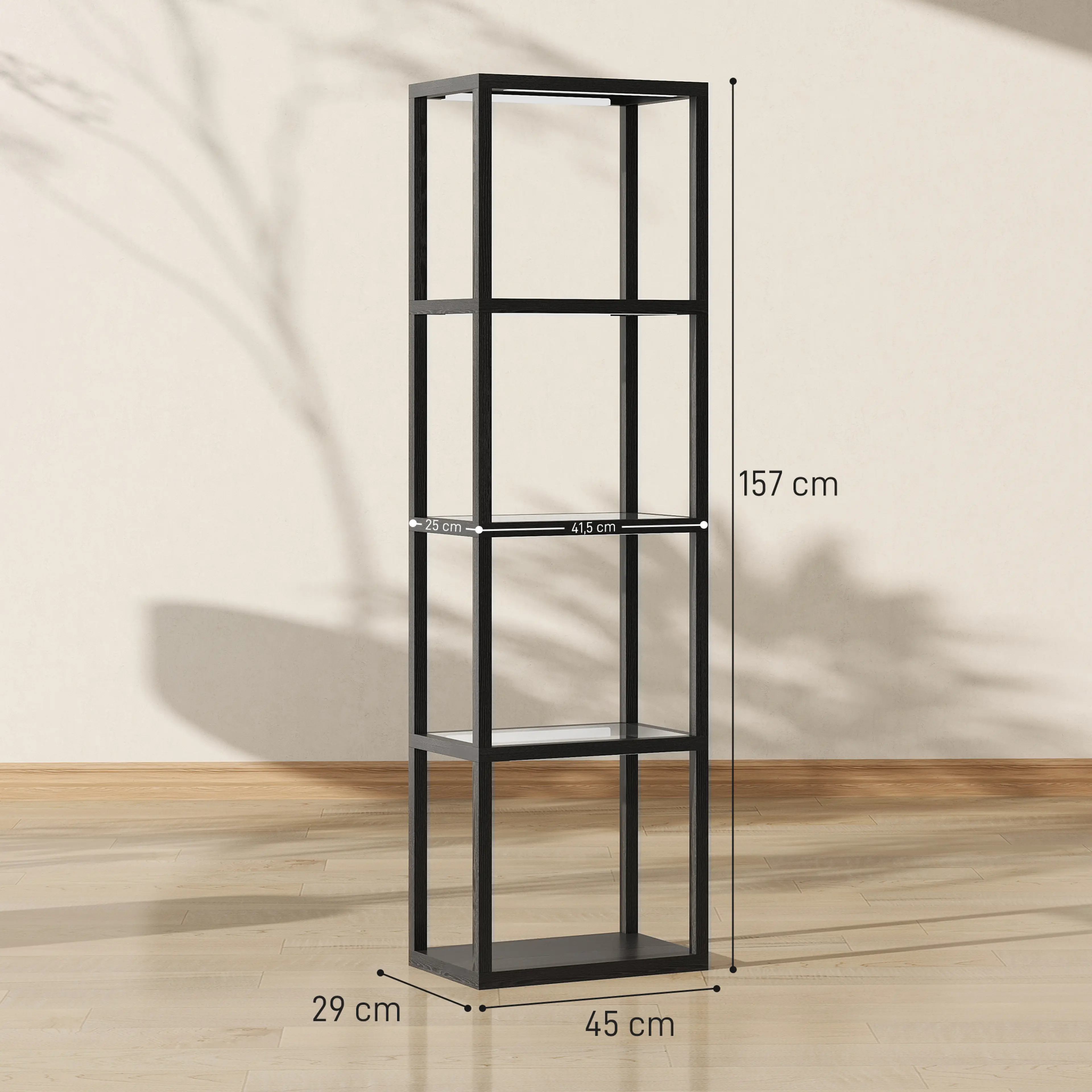 Måttritning med bredd 45 cm, djup 29 cm och totalhöjd 157 cm