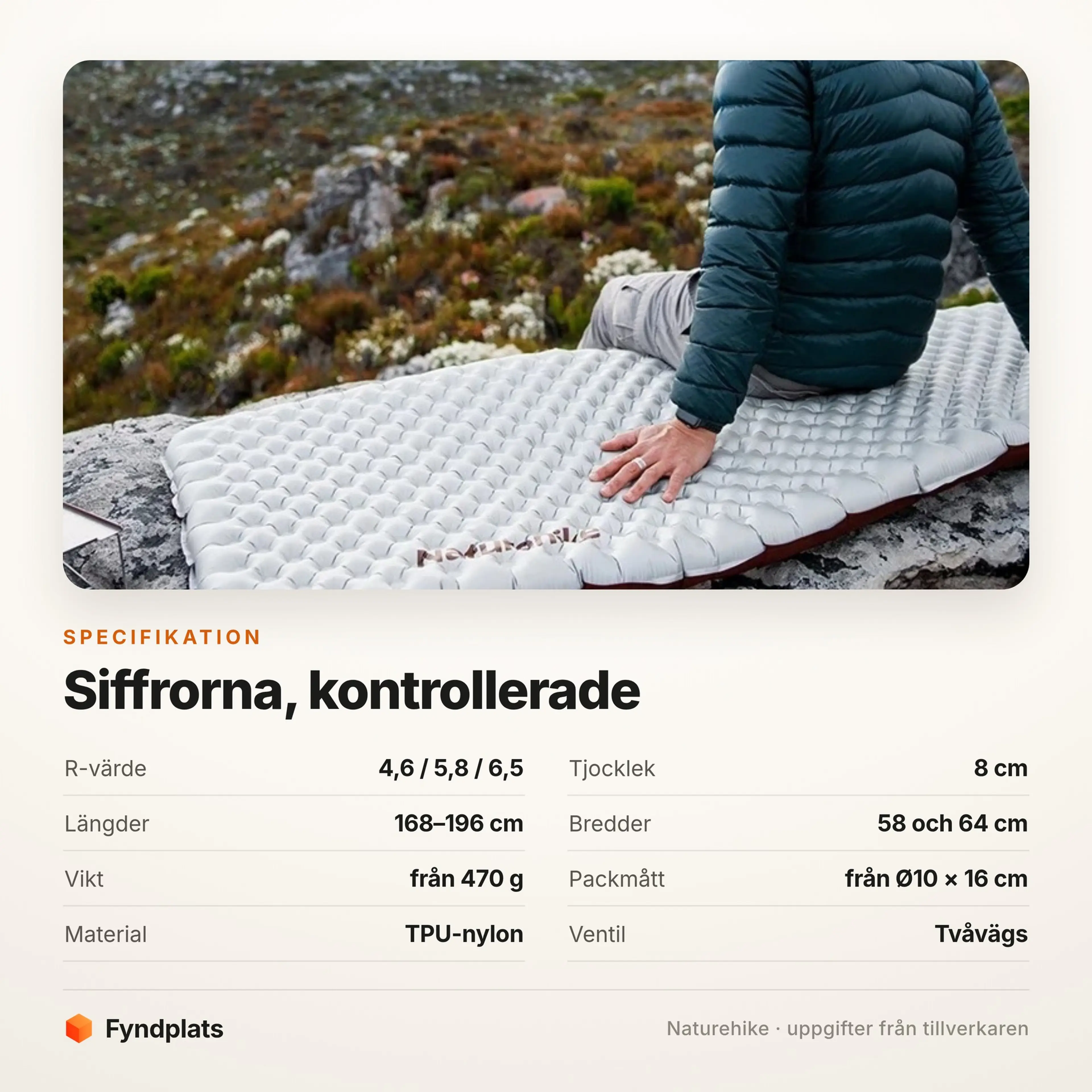 Naturehike uppblåsbart liggunderlag 8 cm – R-värde 4,6–6,5 – bild 6