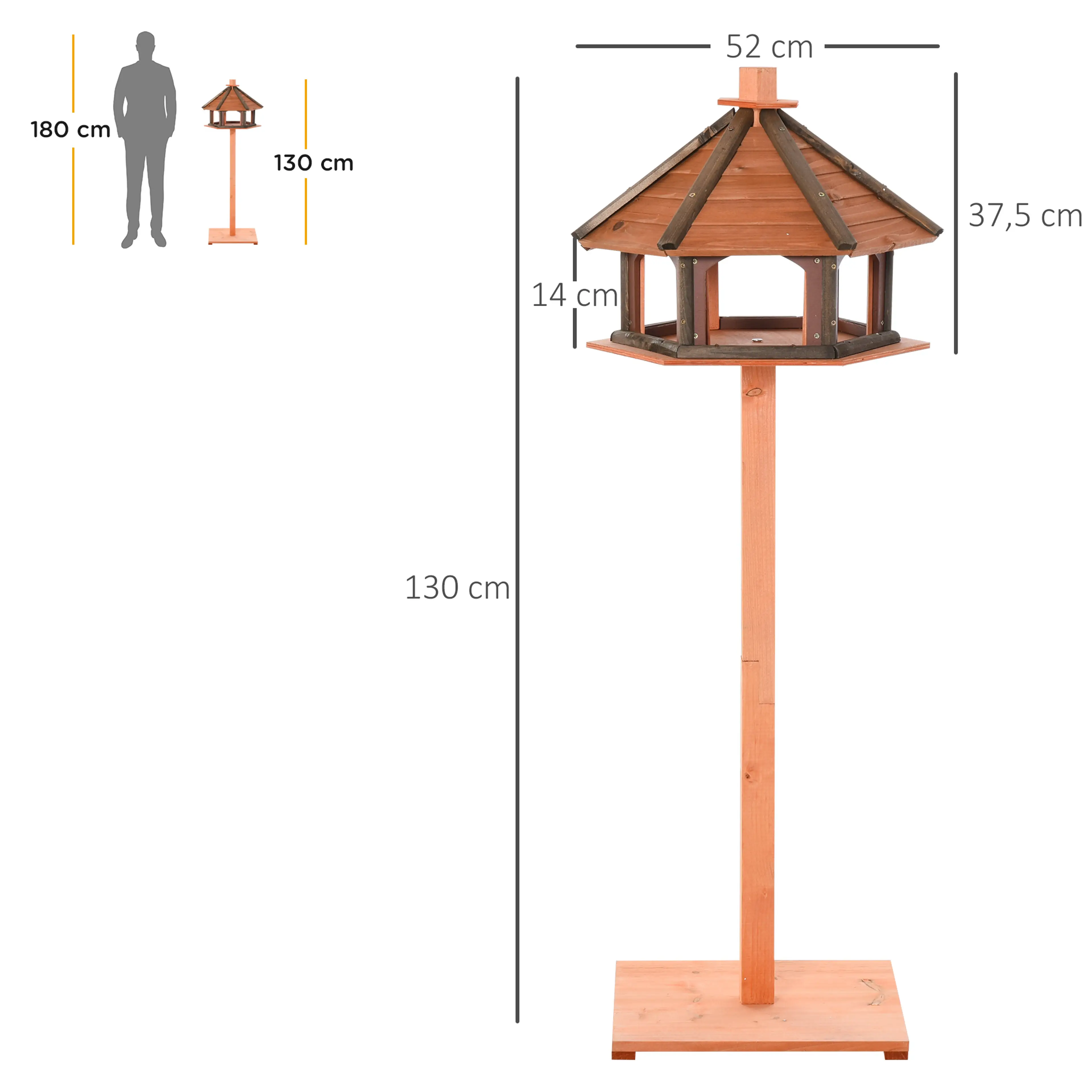 Måttbild: fågelmataren är Ø52 × 130 cm