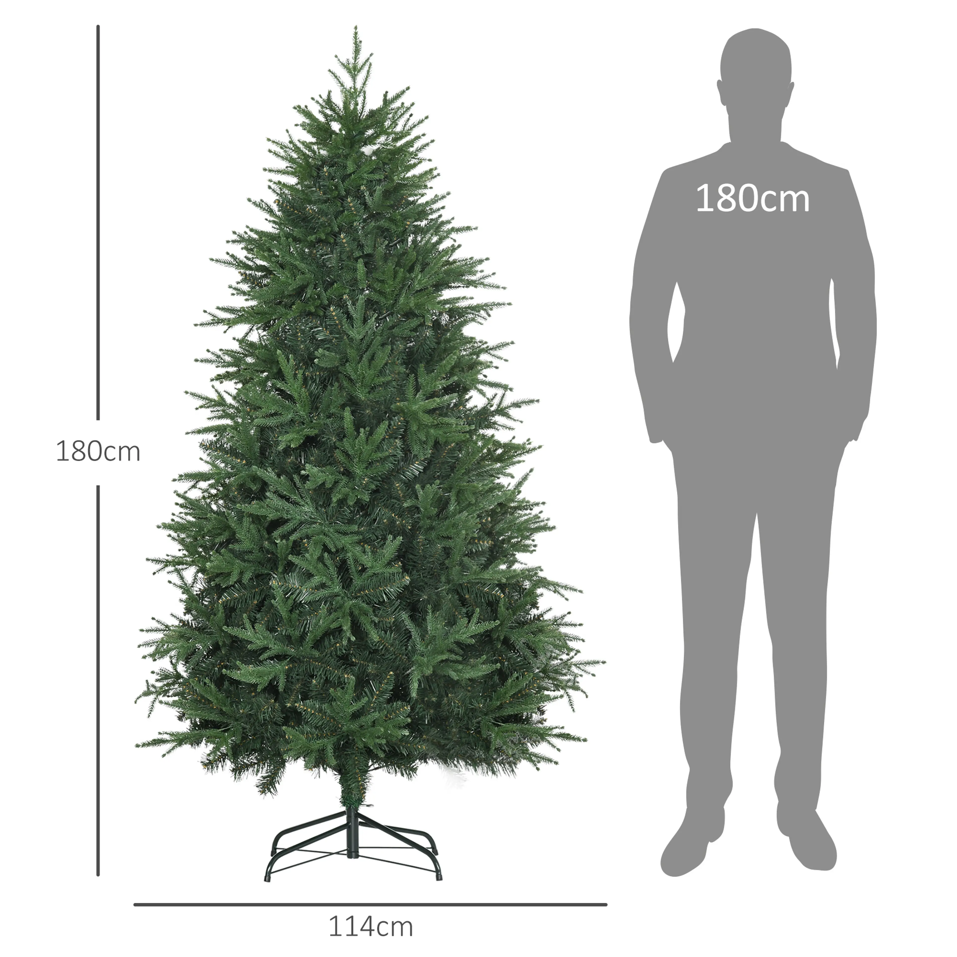 Måttskiss med siluett: 180 cm hög, 114 cm bred