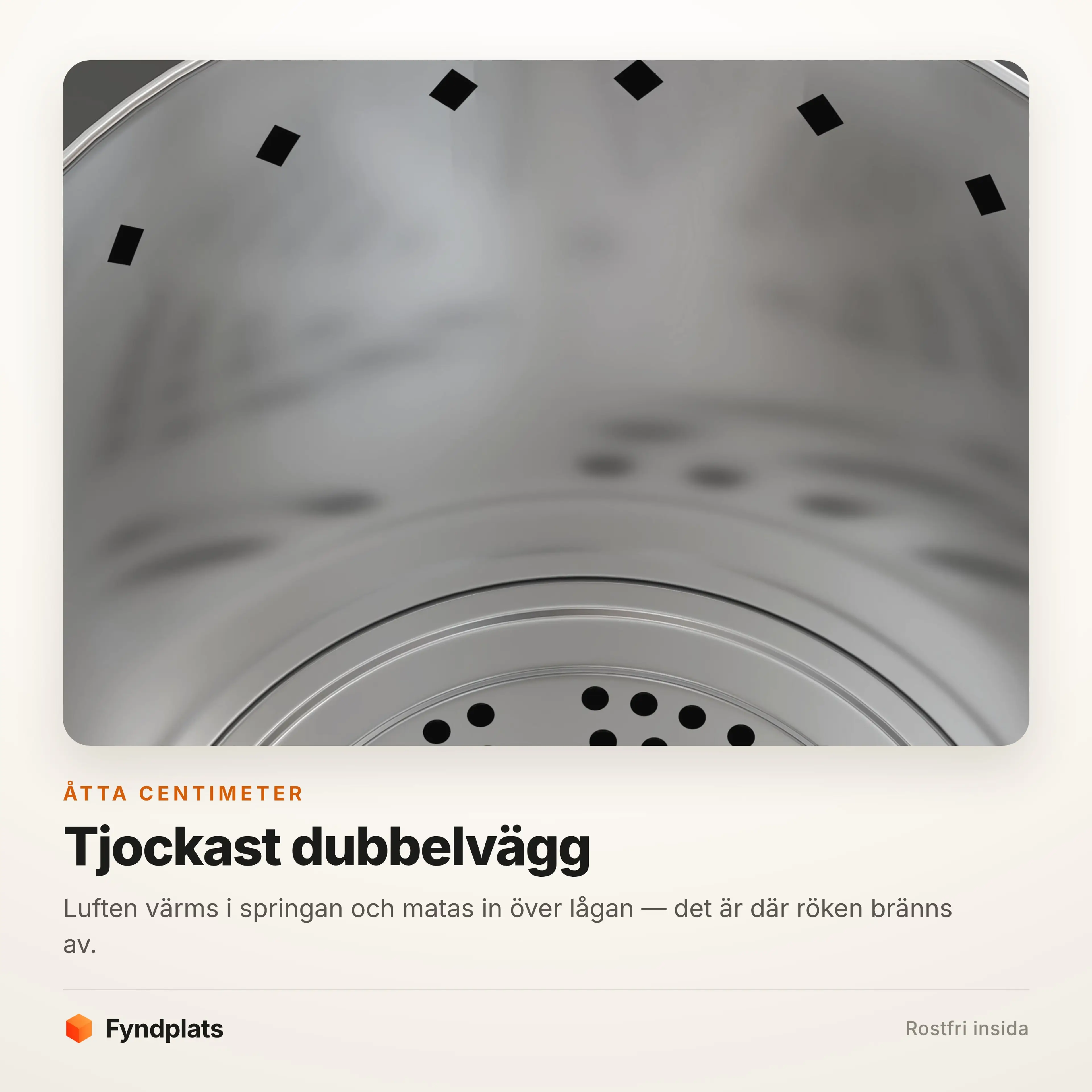 Den perforerade innerväggen där röken bränns av