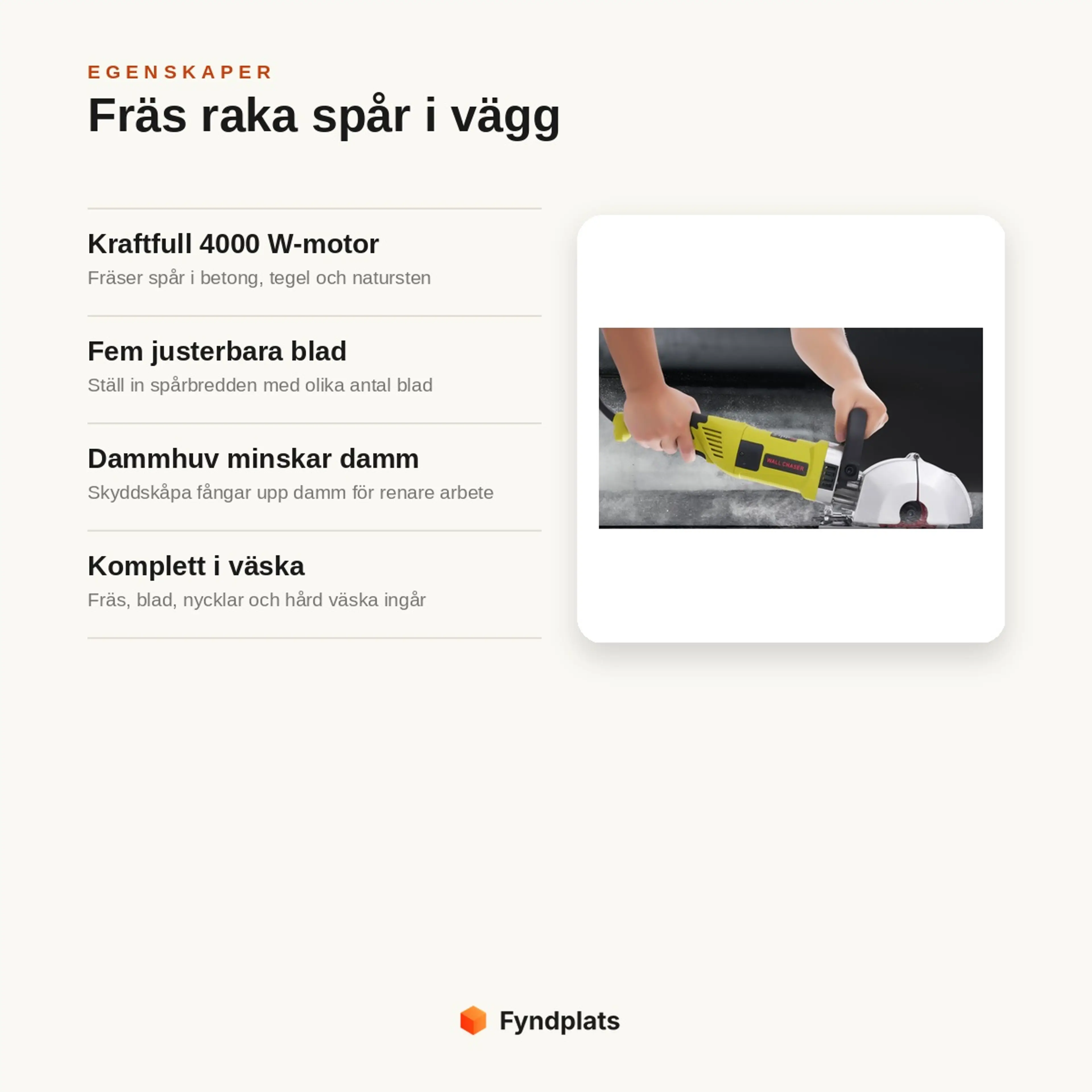 Egenskaper: kraftfull 4000 W-motor, fem justerbara blad, dammhuv och komplett väska