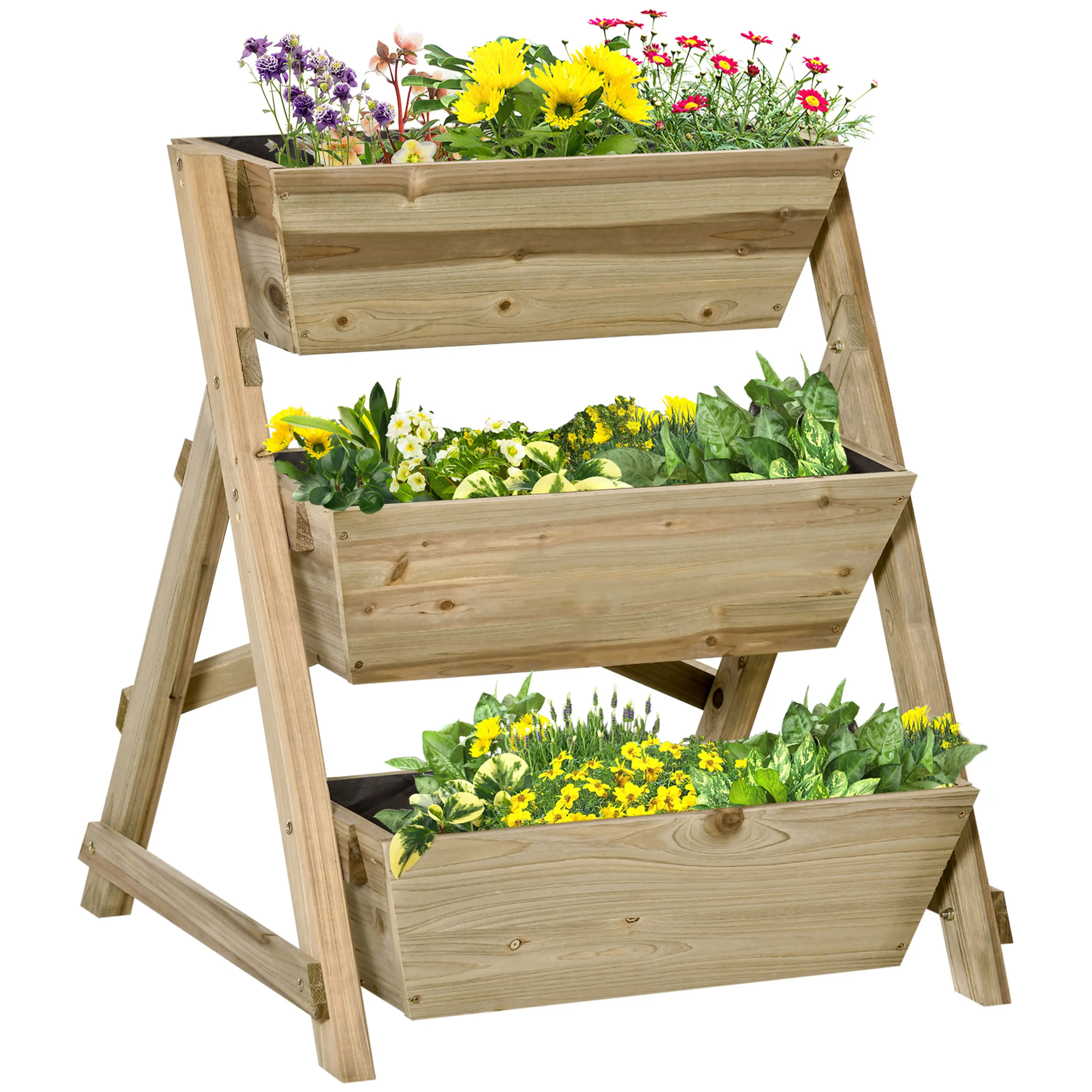 Blomtrappa i trä med tre plan – 71 × 61 cm, A-formad ram