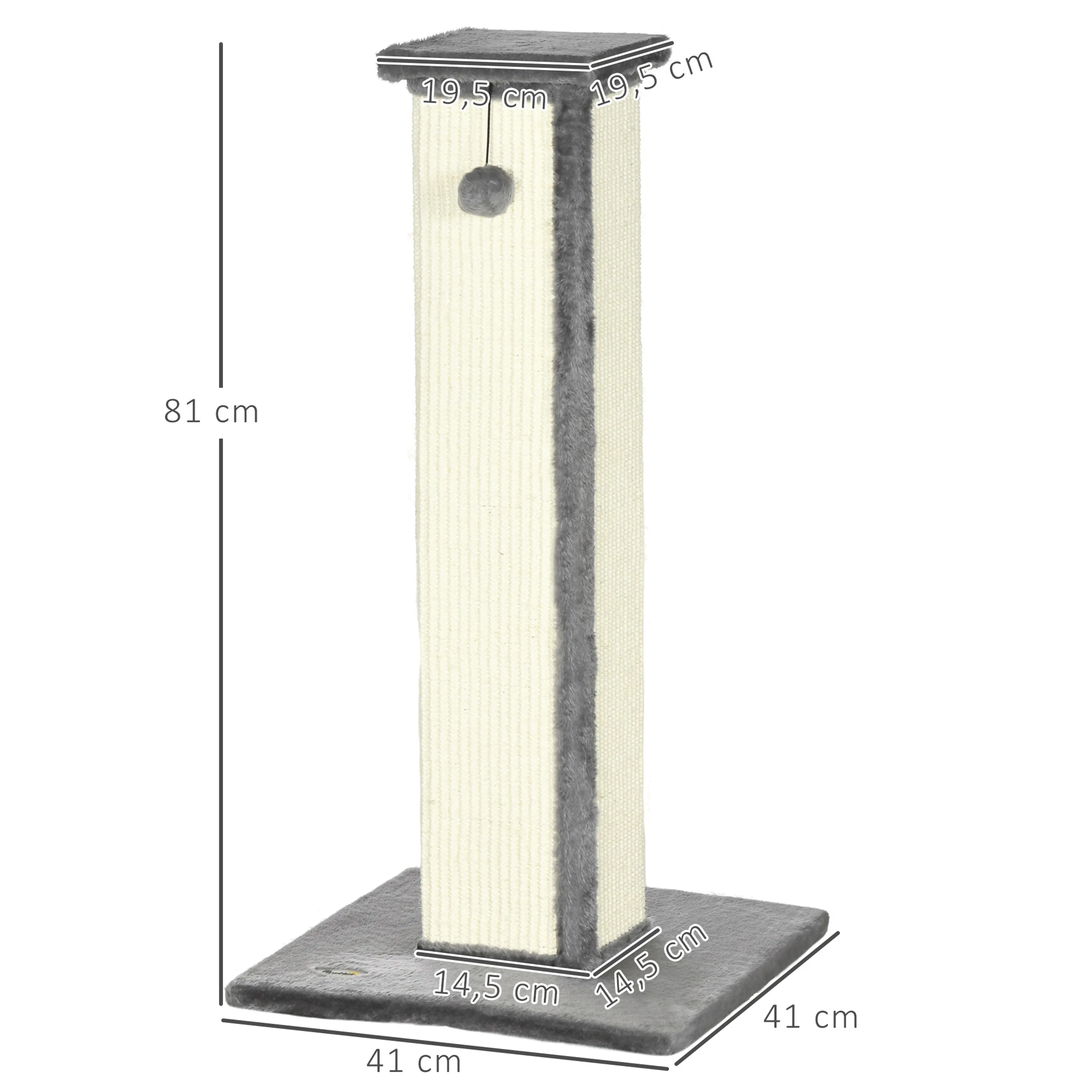 Måttskiss: 81 cm hög, bas 41 x 41 cm, pelare 14,5 cm, topp 19,5 cm