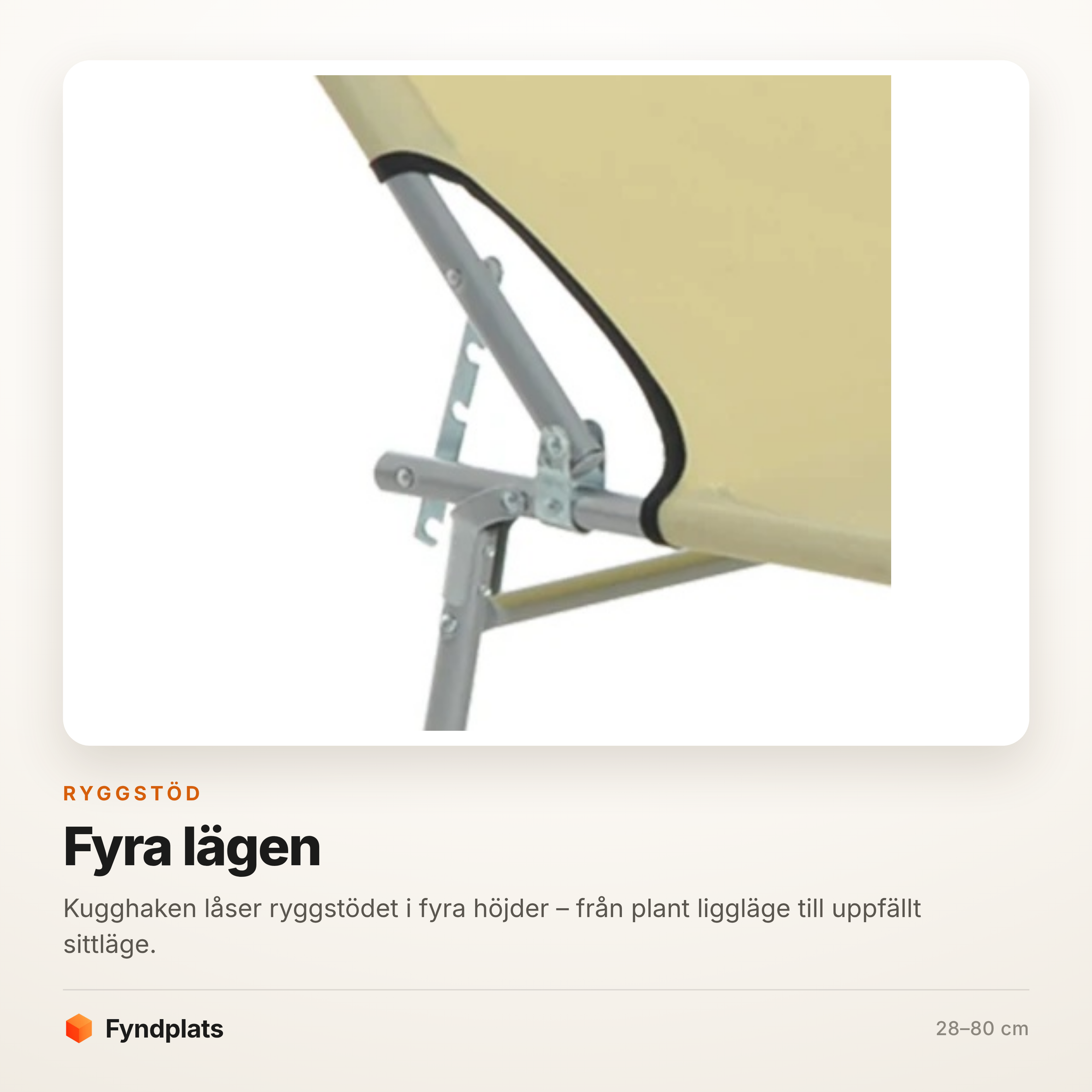Närbild på kugghaken som låser solsängens ryggstöd i fyra lägen
