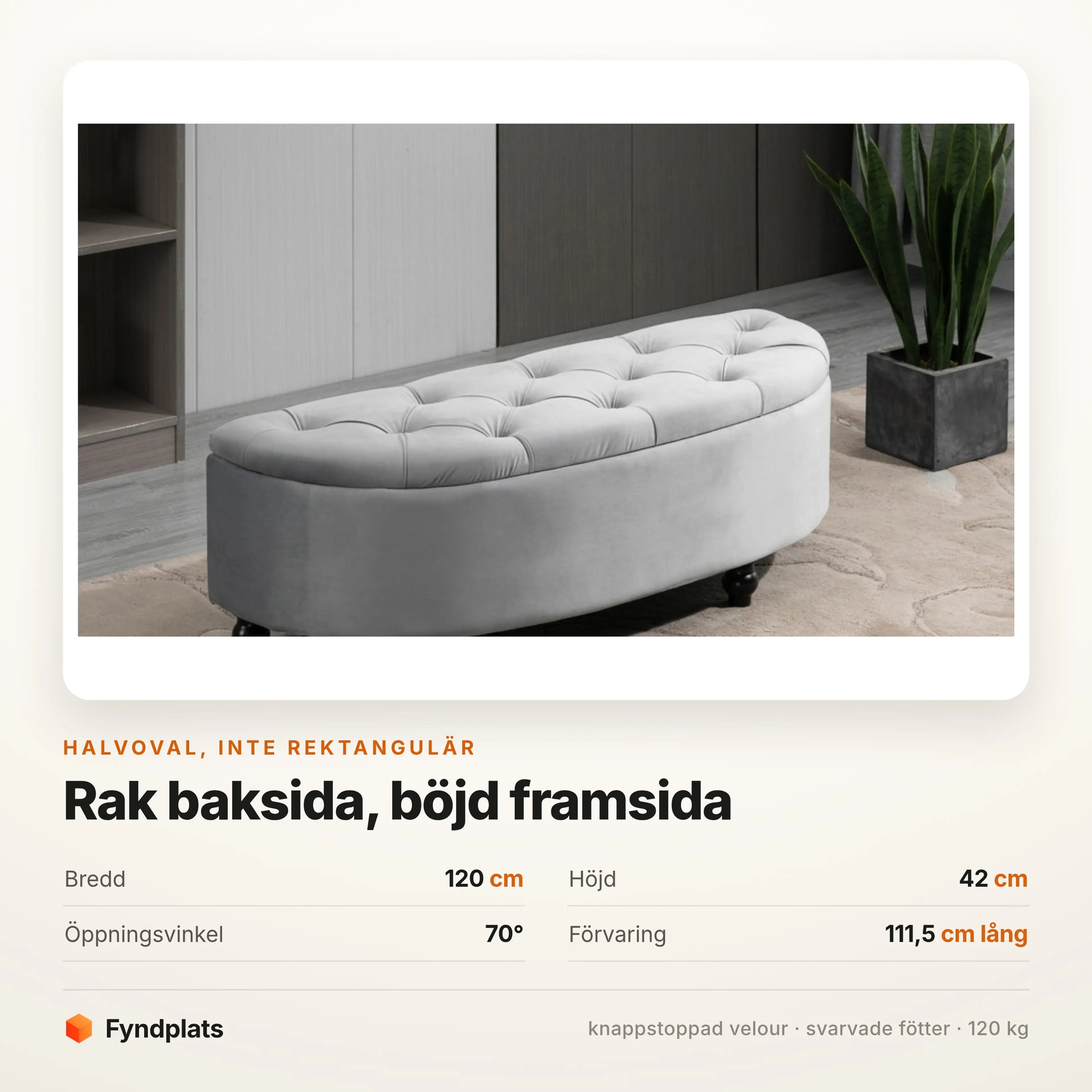 Halvoval förvaringsbänk 120 cm – bild 3