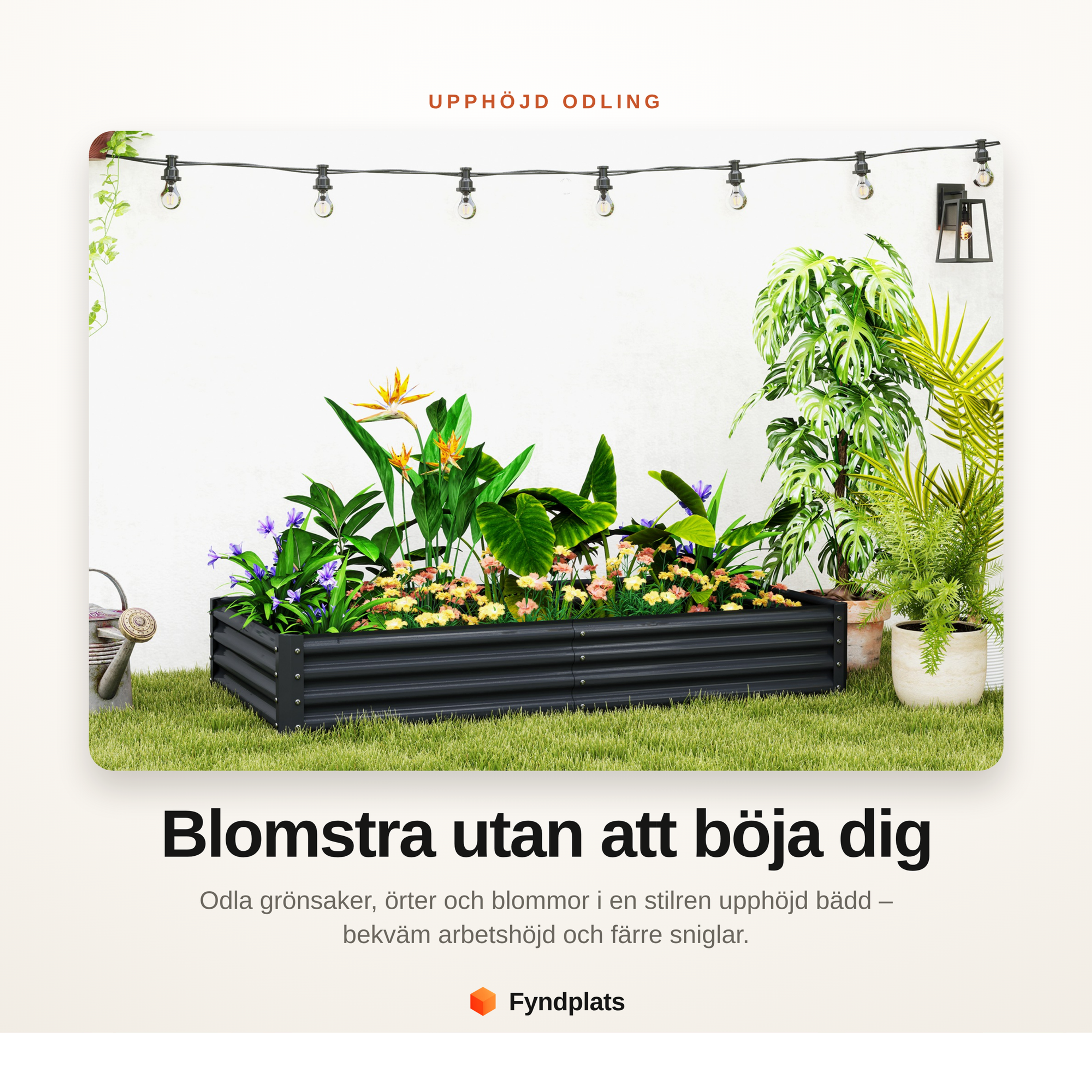 Odlingslåda i metall 180×90×30 cm – galvaniserat stål, öppen botten