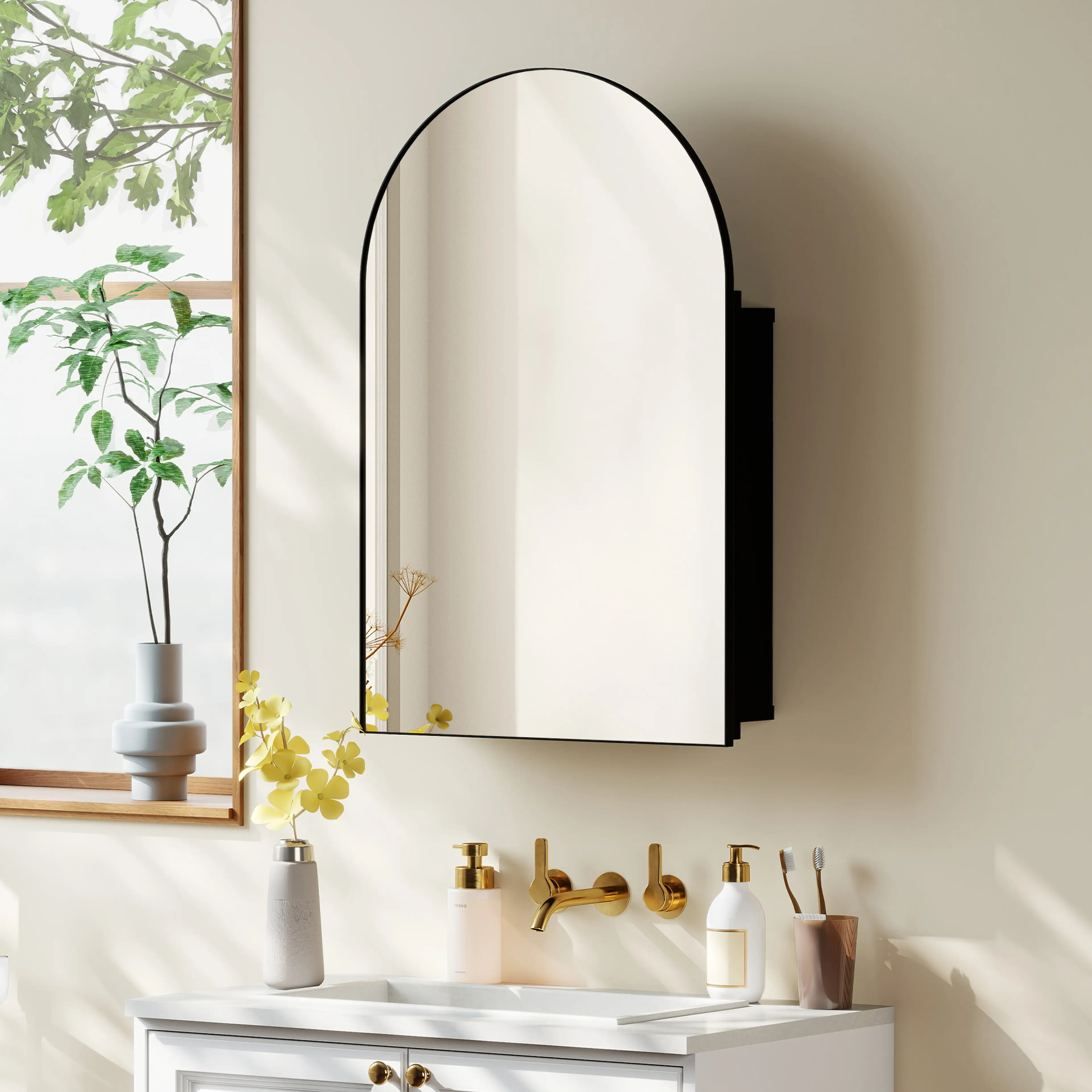 Spegelskåp bågformat 50 × 76 cm – svart metall – bild 5
