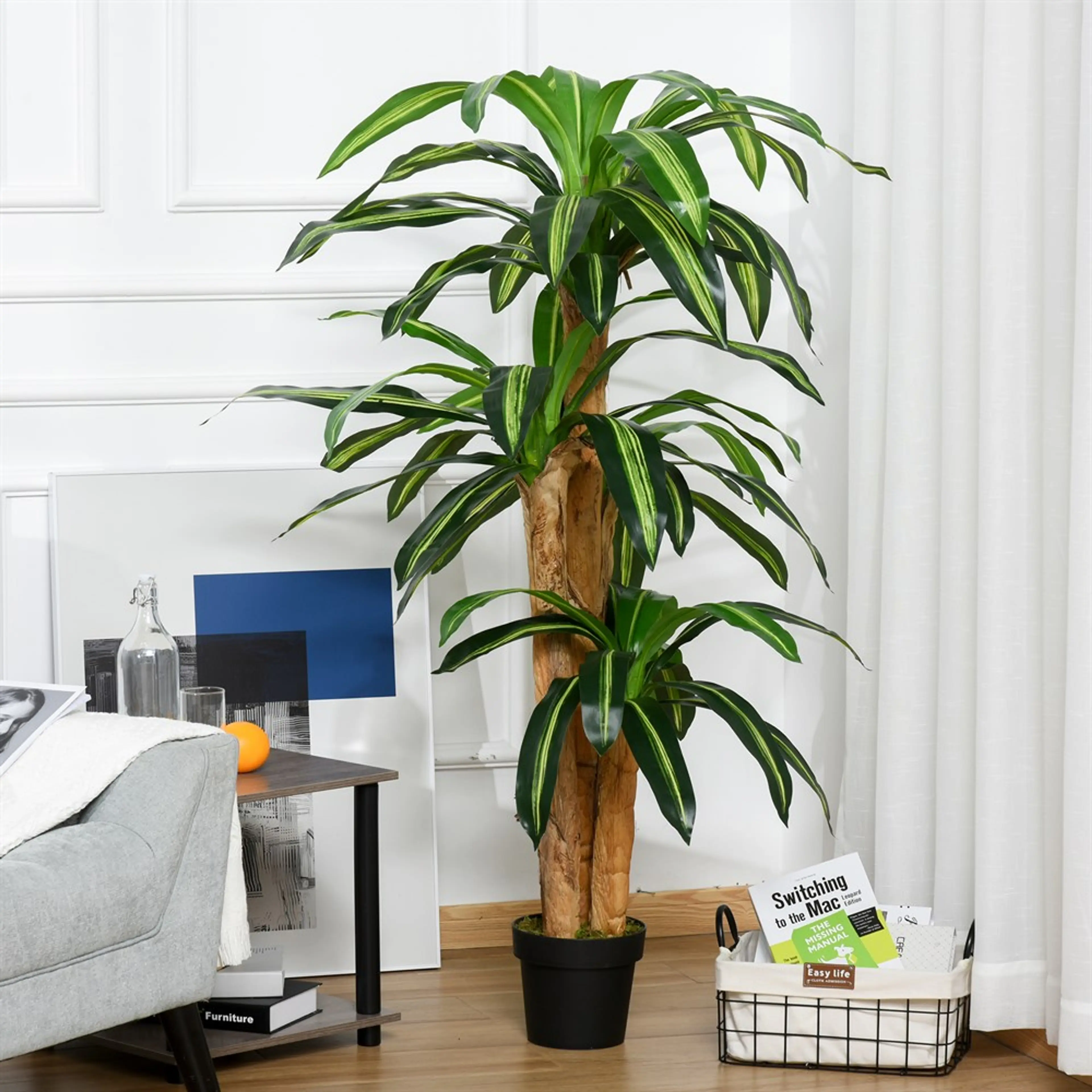Konstgjord Växt Dracaena 160 cm med Kruka – 66 Blad, Inomhus & Utomhus