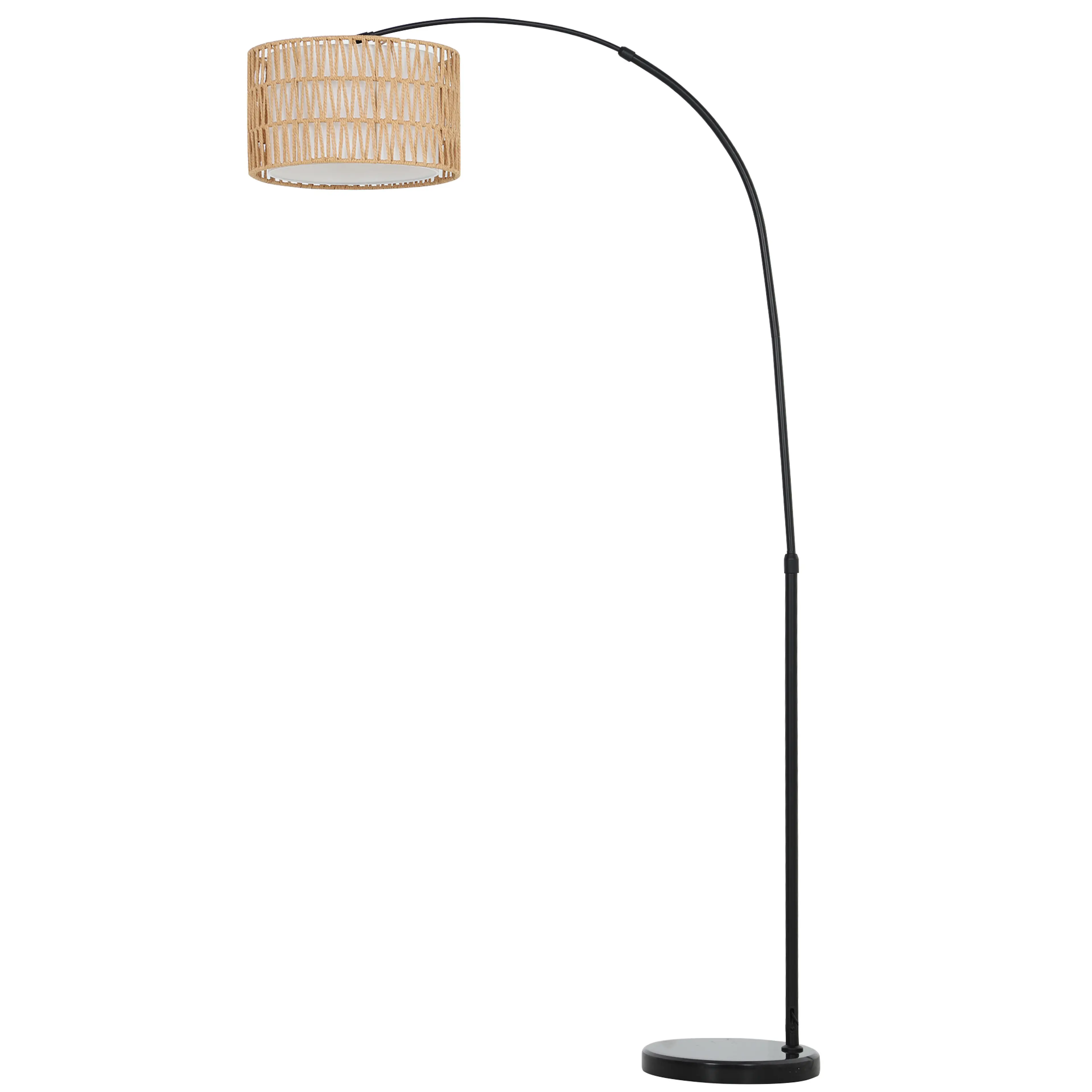 Båglampa med hamprepsskärm – höjdjusterbar 144–175 cm, marmorfot