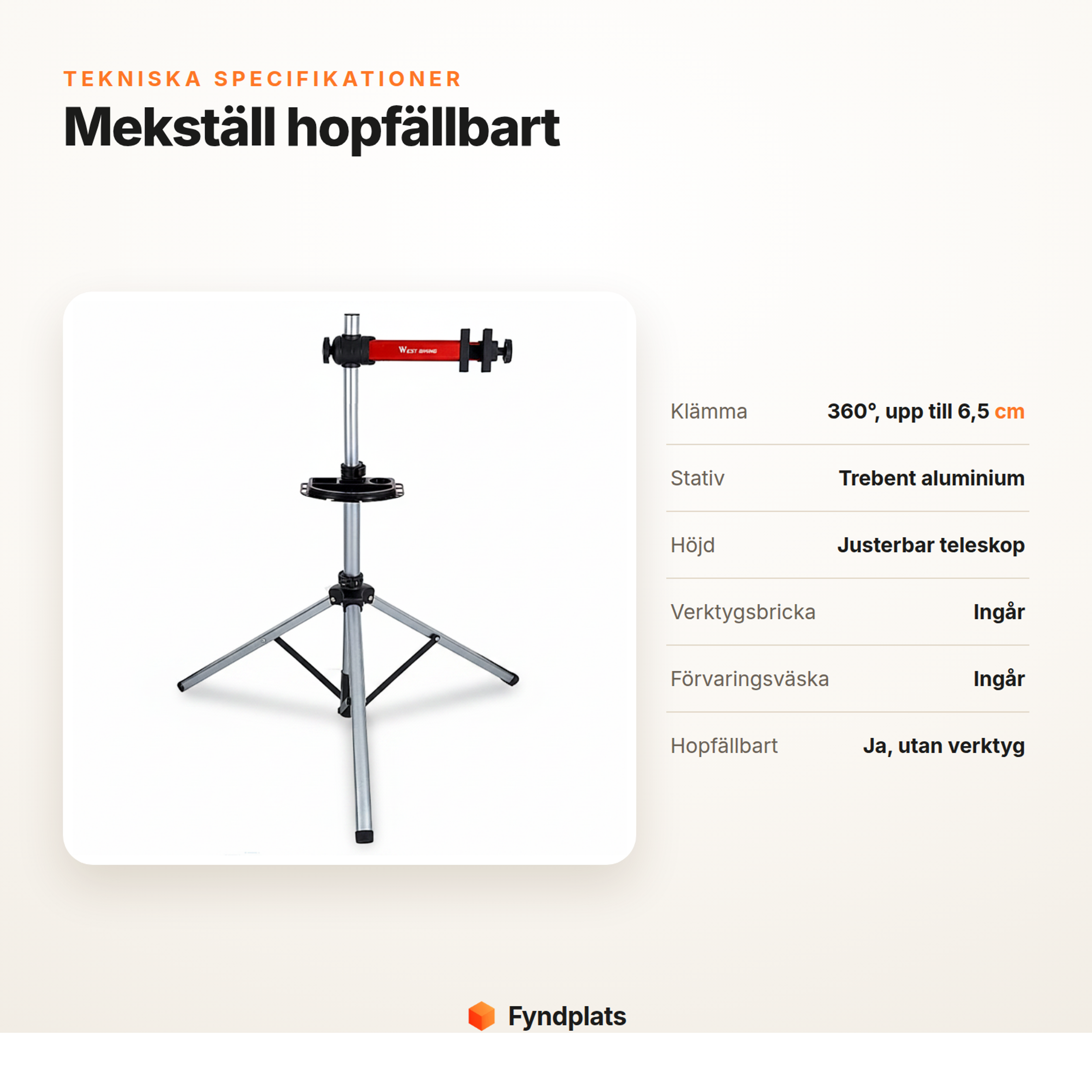 Fyndplats-kort: tekniska specifikationer för hopfällbart mekställ