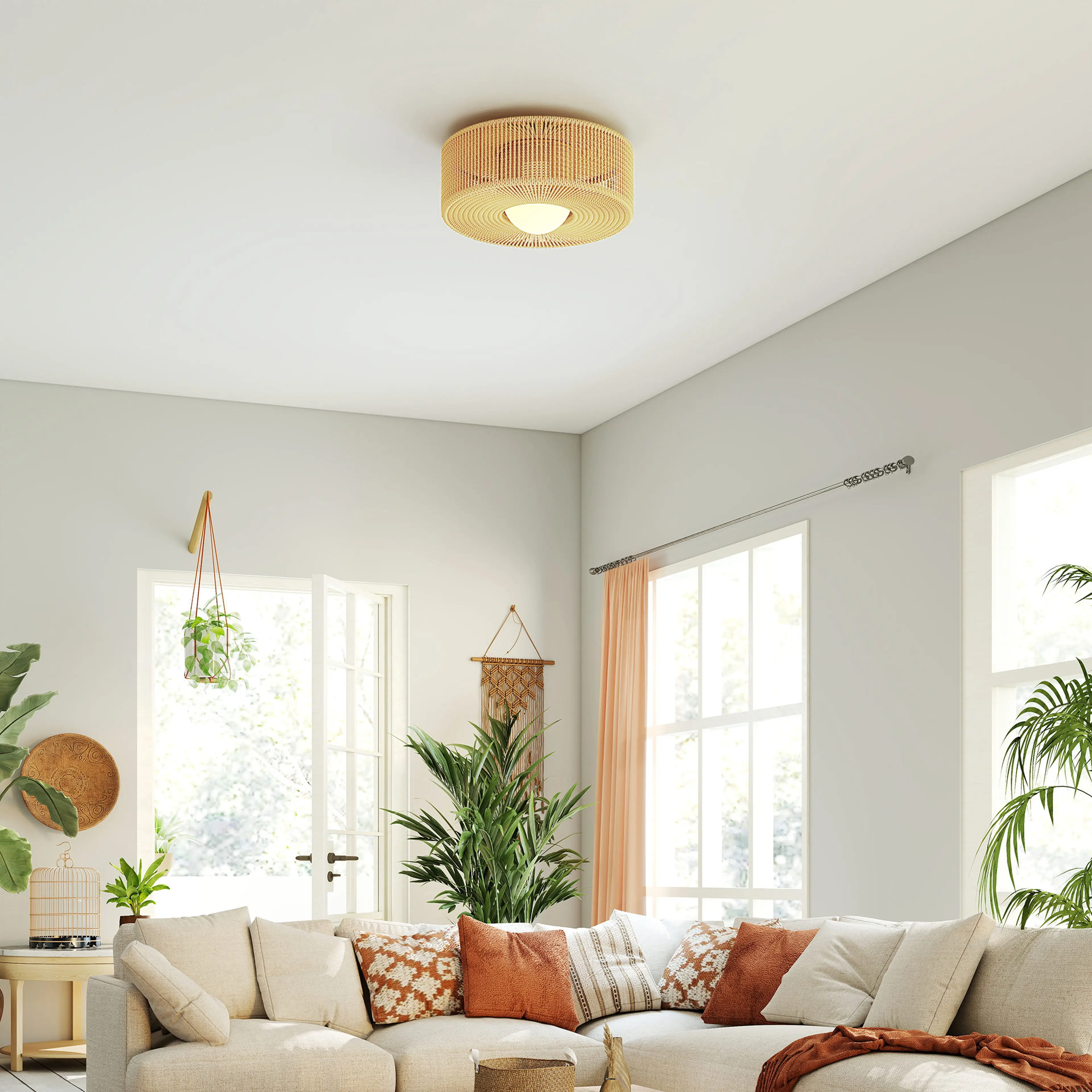 Taklampa i hampsnöre Ø30 cm – G9-lampa ingår, 3000 K, boho – bild 3