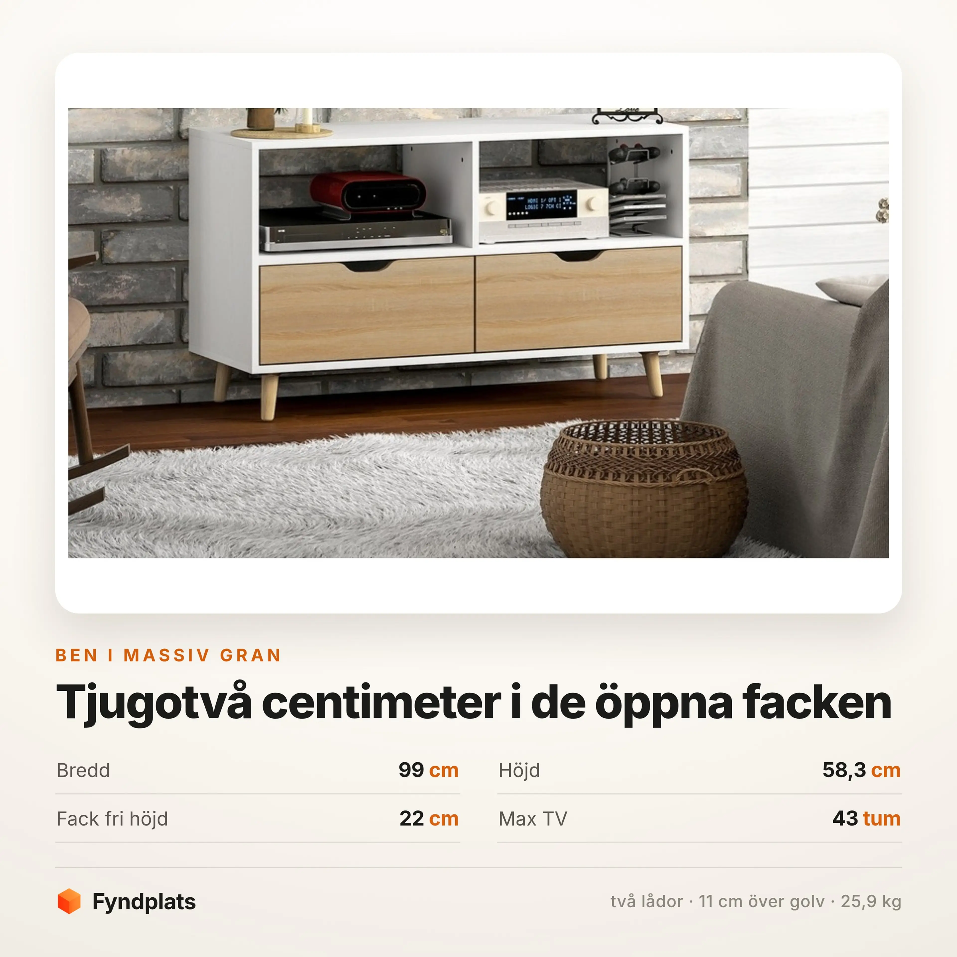TV-bänk 99 cm med två lådor – bild 3