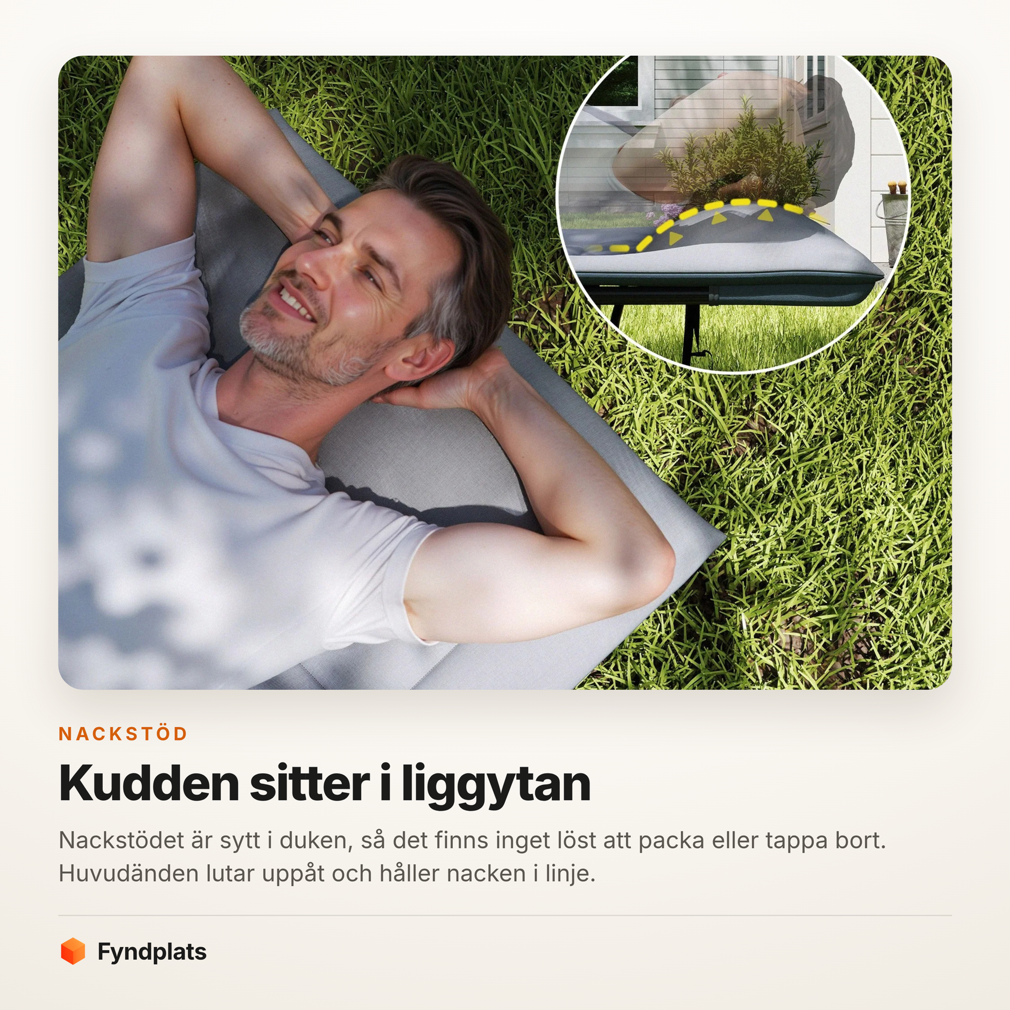 Kort: nackstödet är sytt i liggytan