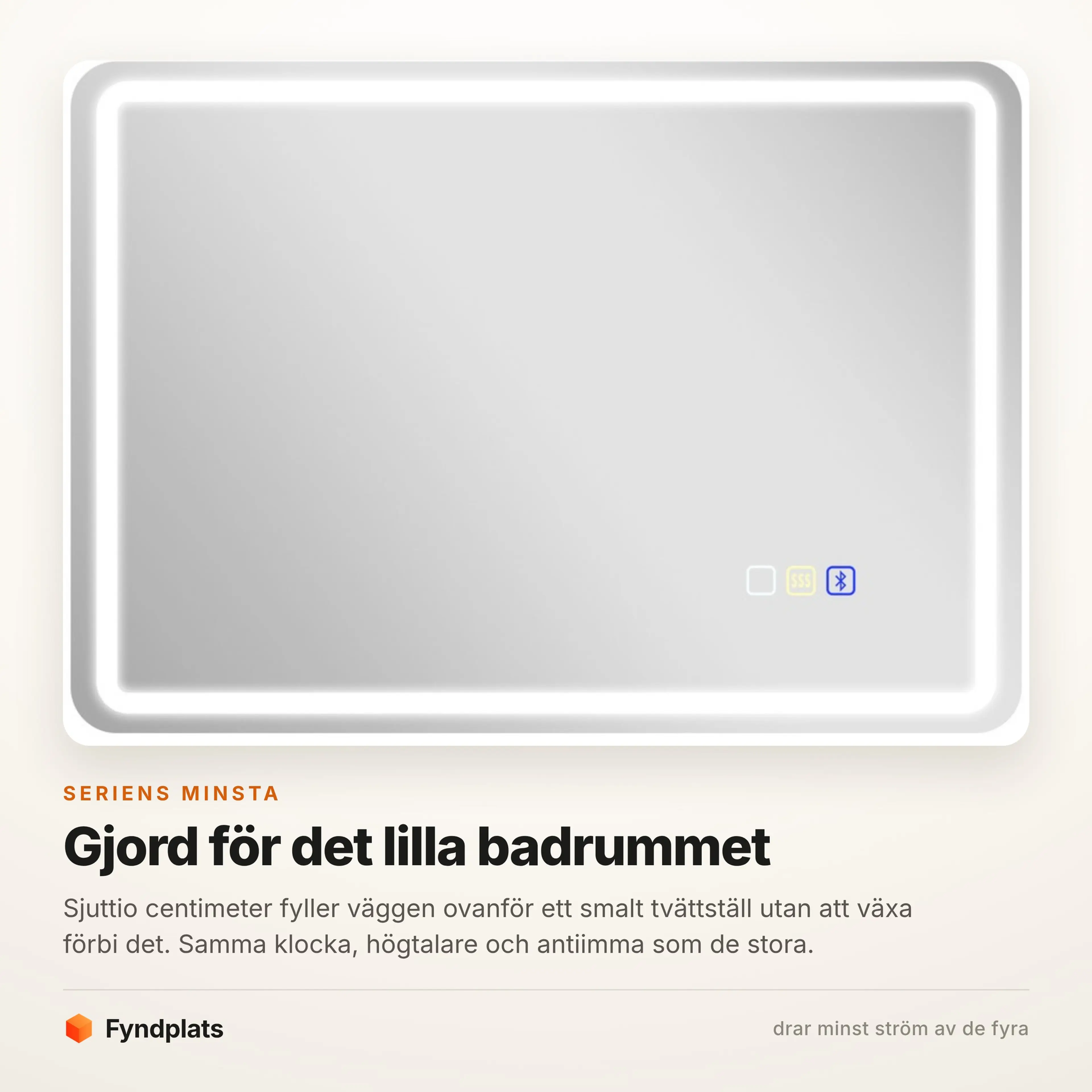 Badrumsspegel LED 70 × 50 cm med Bluetooth och klocka – bild 3
