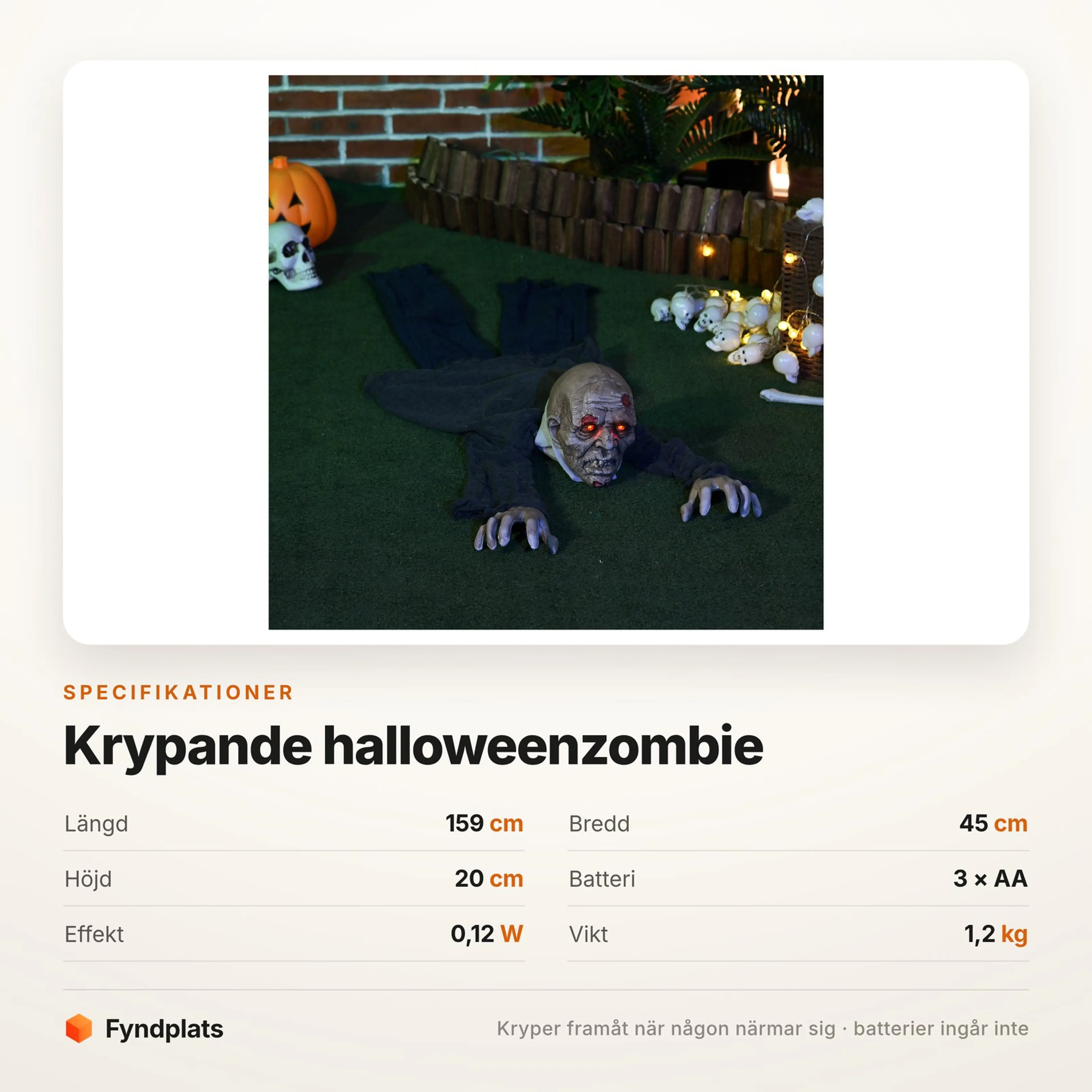 Krypande halloweenzombie 159 cm med röda LED-ögon – bild 3