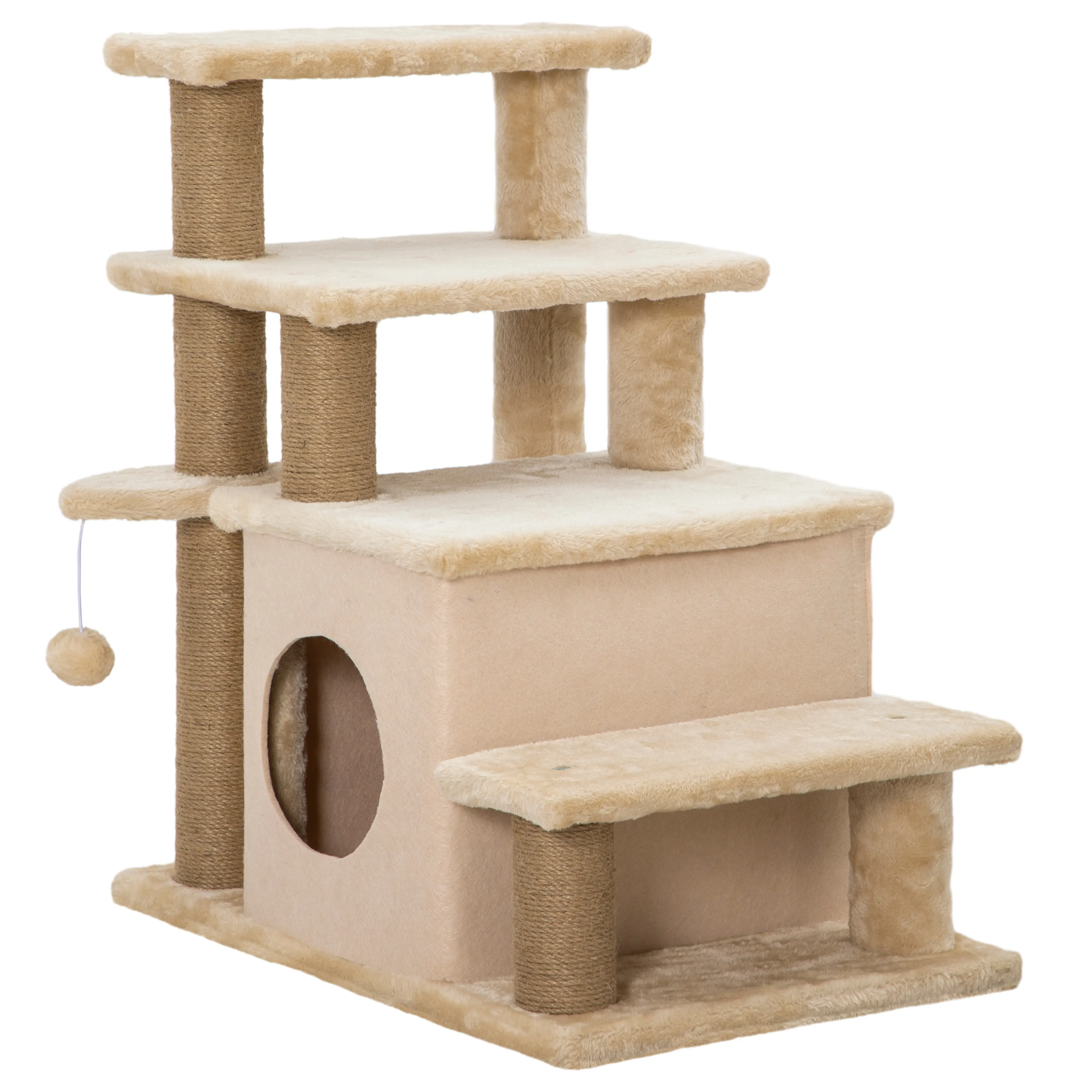 Kattrappa 66 cm i beige – fyra steg, koja under trappan och lekboll