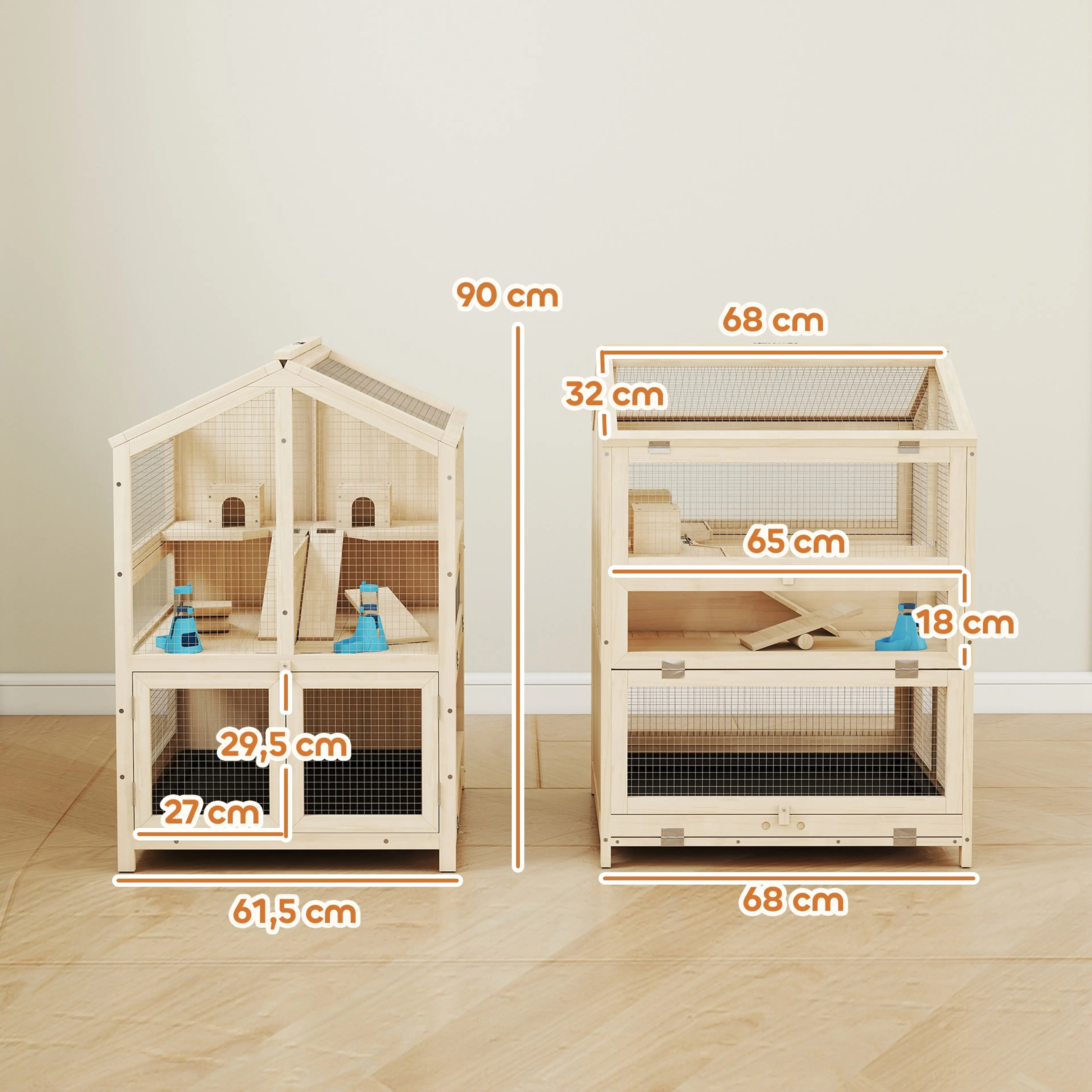Måttskiss med bredd 68 cm, djup 61,5 cm och höjd 90 cm